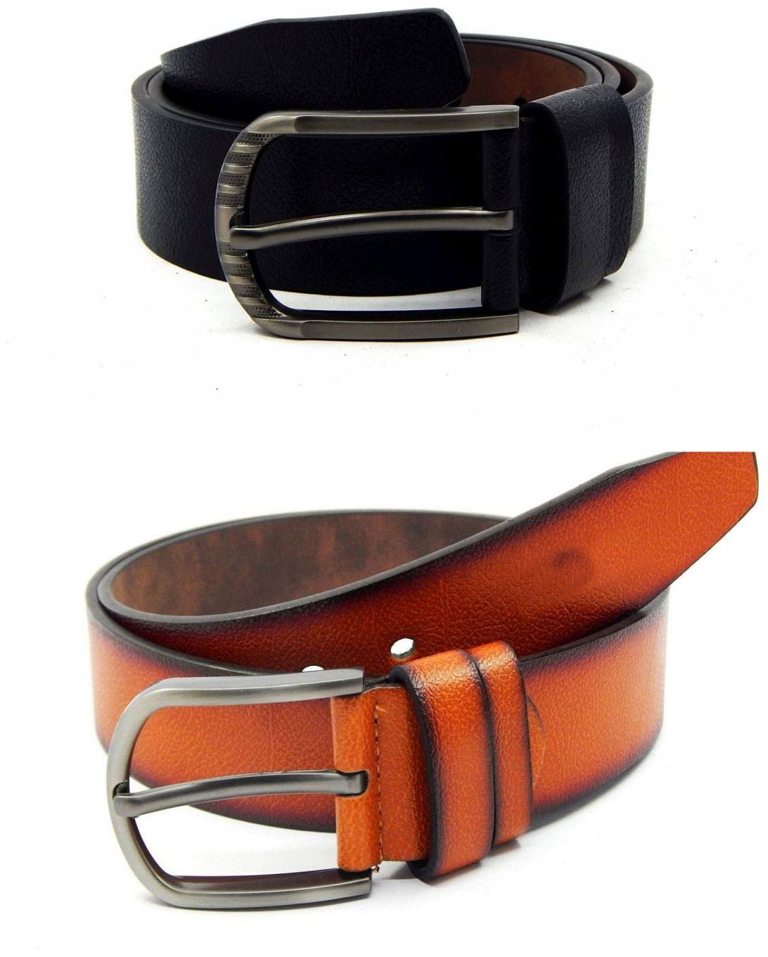 

Els Black Tan Synthetic Leather Belts For Men