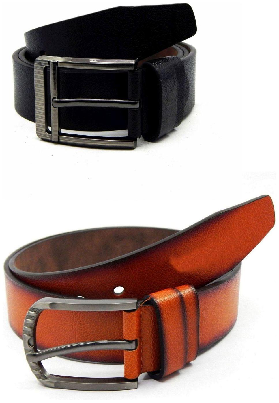 

Els Black Tan Synthetic Leather Belts For Men