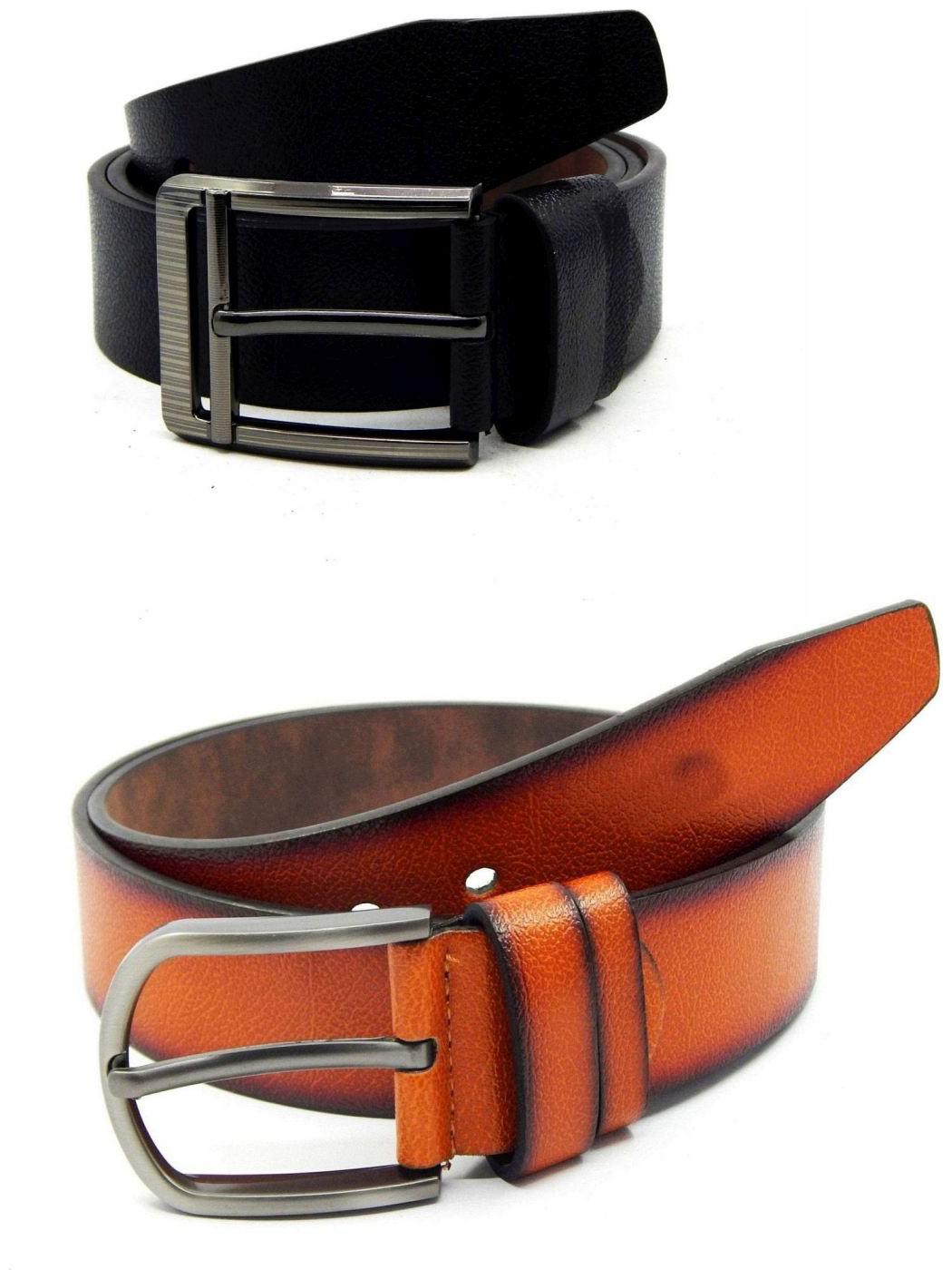 

Els Black Tan Synthetic Leather Belts For Men
