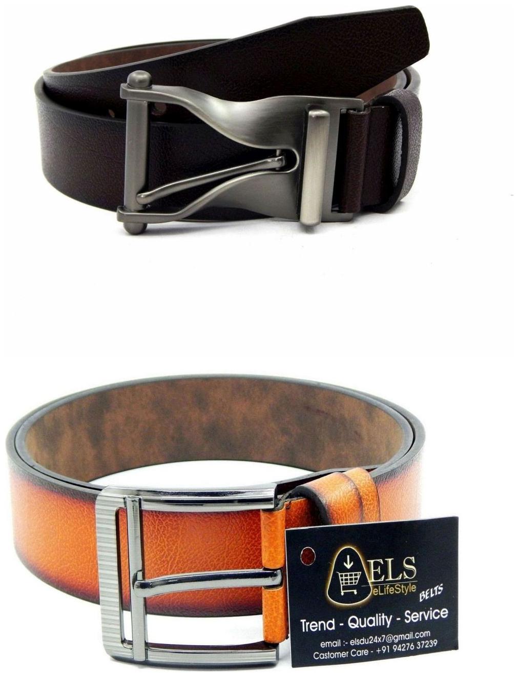 

Els Brown Tan Synthetic Leather Belts For Men