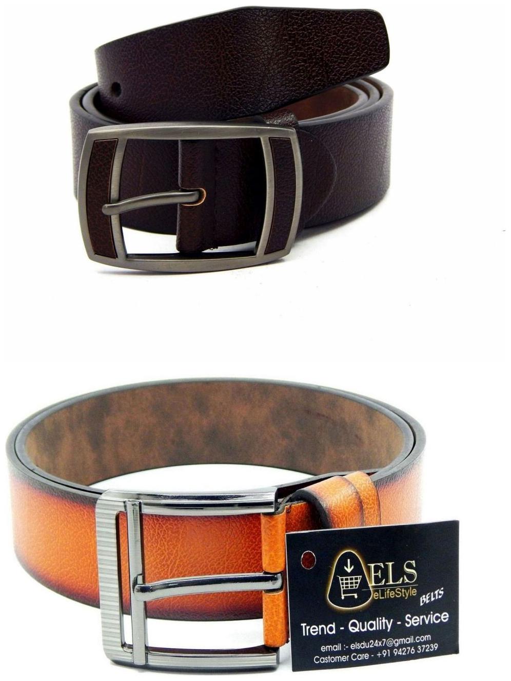 

Els Brown Tan Synthetic Leather Belts For Men