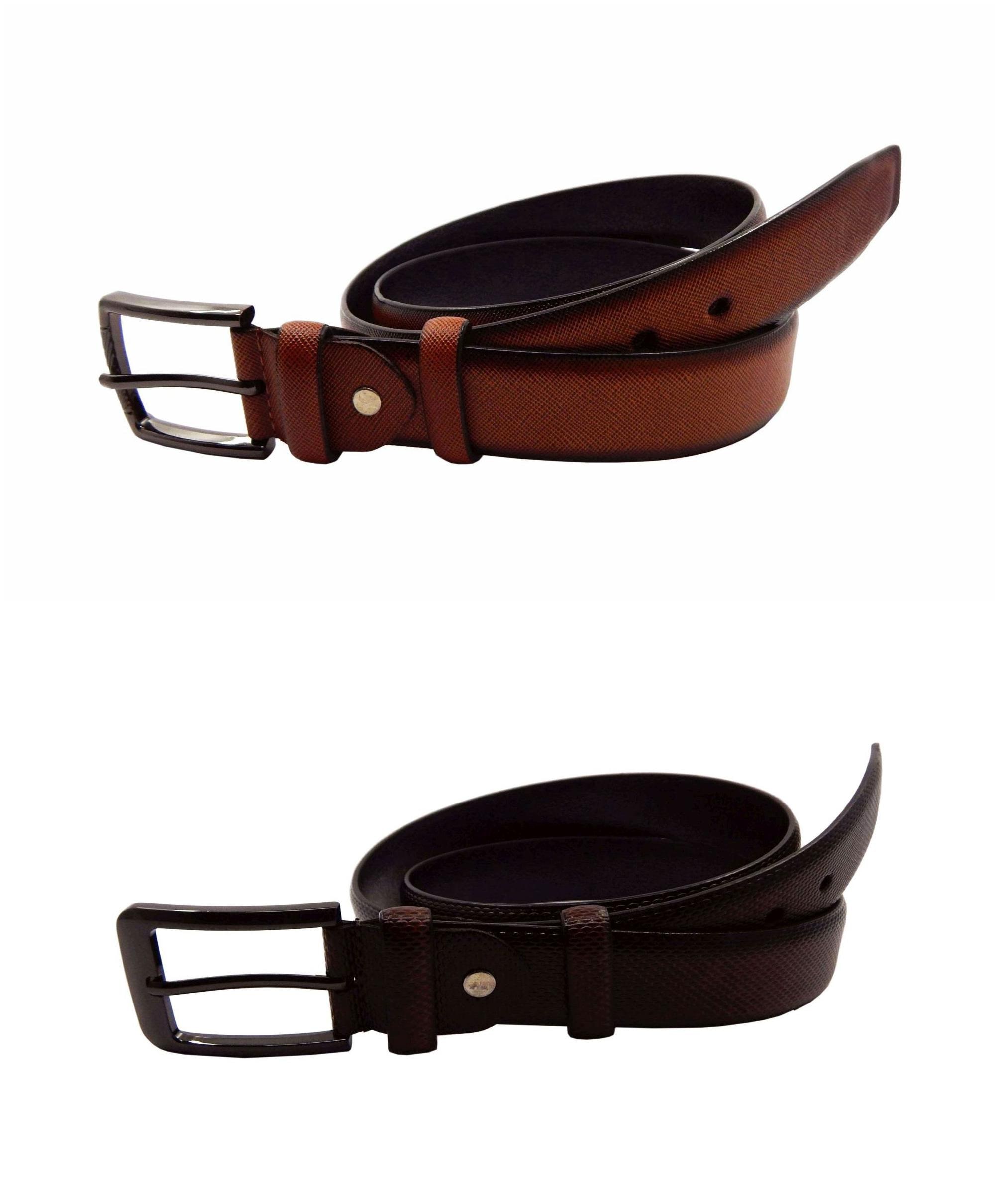 

ELS Men s Artificial Leather Casual Formal Belt Pack Of Two Tan Brown (HDEF233-19-TN-HDEF233-21-BR-S40)