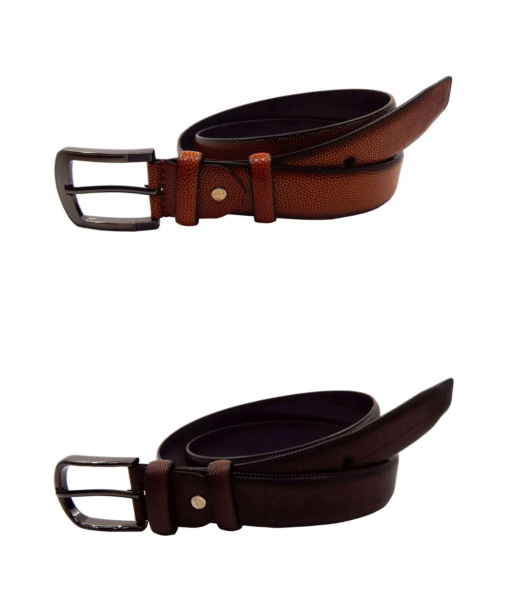 

ELS Men s Artificial Leather Casual Formal Belt Pack Of Two Tan Brown (HDEF233-20-TN-HDEF233-24-BR-S40)