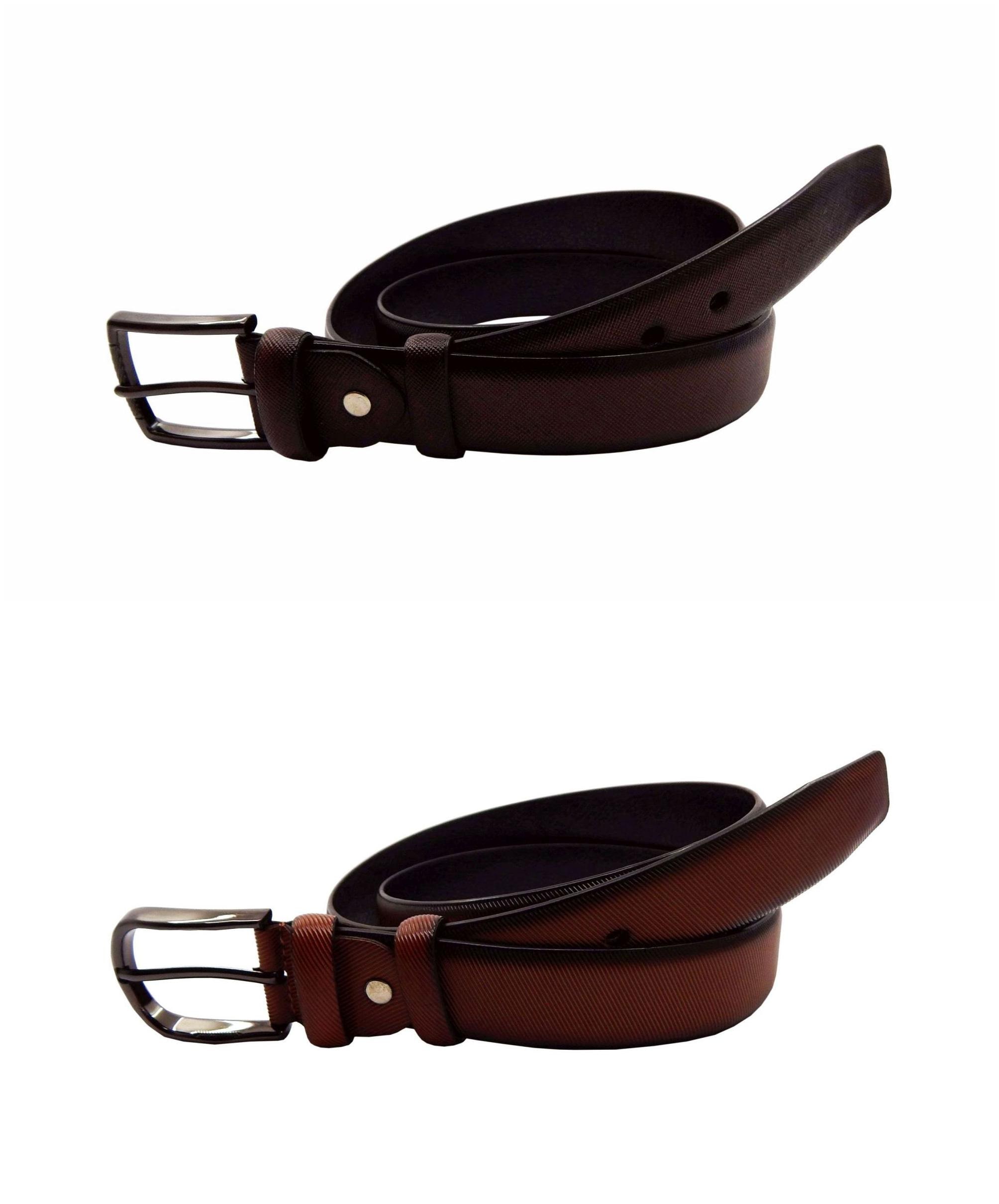 

ELS Men s Artificial Leather Casual Formal Belt Pack Of Two Brown Tan (HDEF233-19-BR-HDEF233-24-TN-S42)