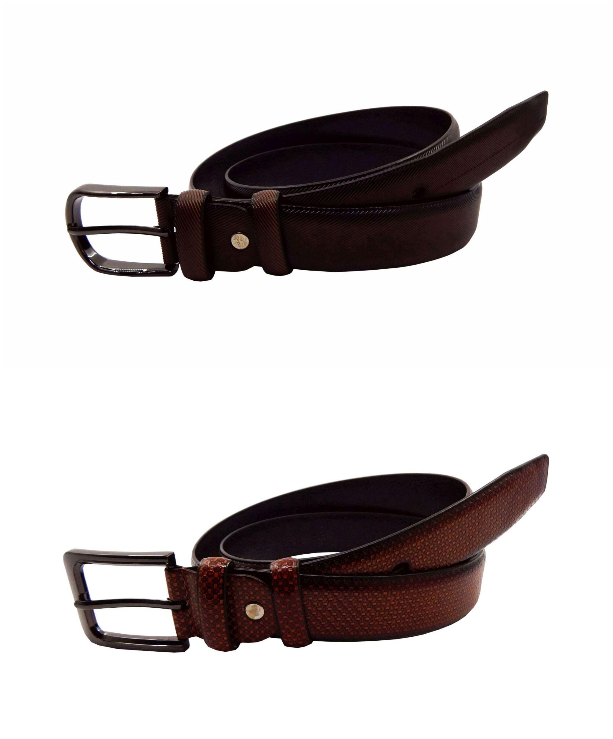 

ELS Men s Artificial Leather Casual Formal Belt Pack Of Two Brown Tan (HDEF233-24-BR-HDEF233-25-TN-S40)