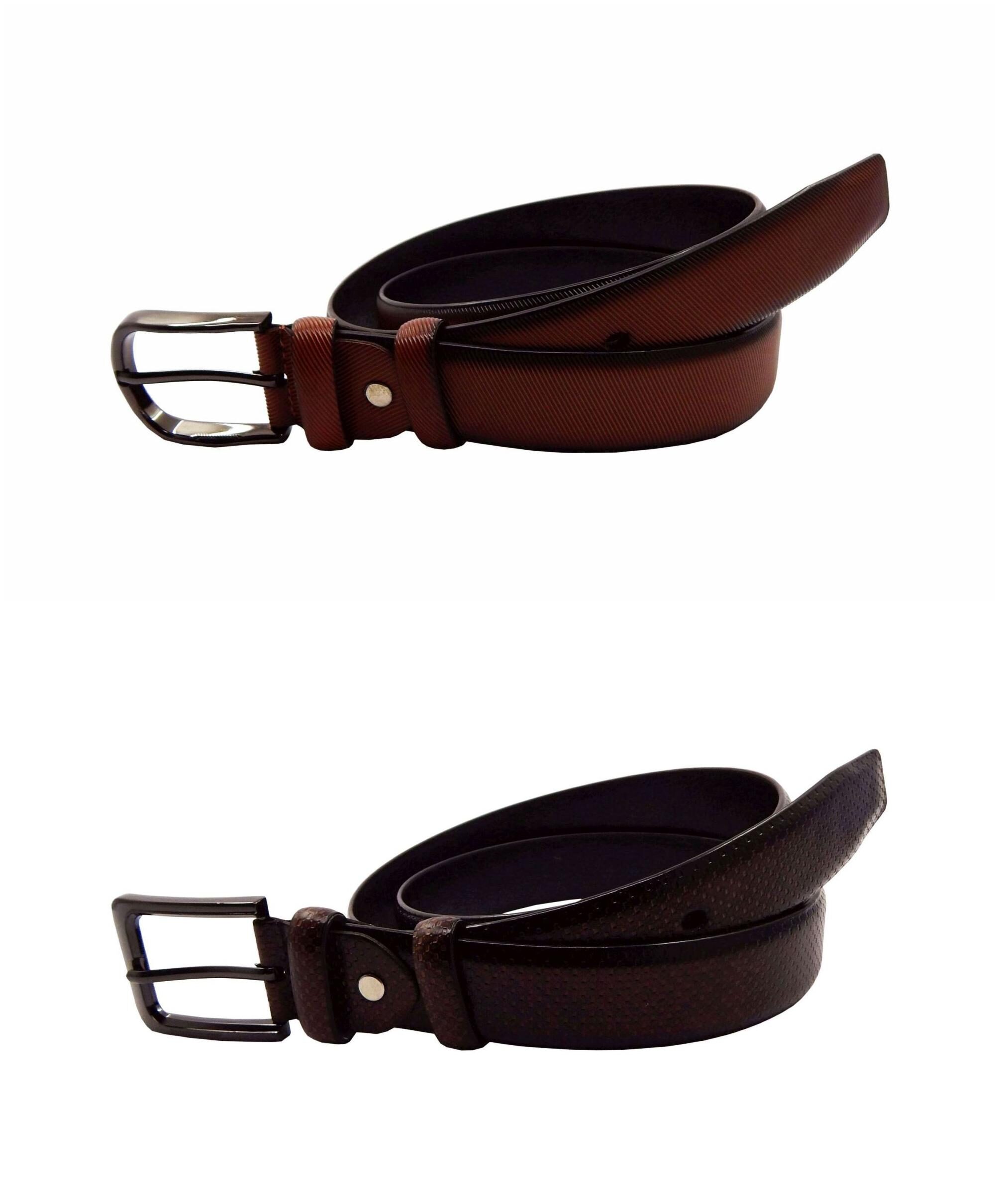 

ELS Men s Artificial Leather Casual Formal Belt Pack Of Two Tan Brown (HDEF233-24-TN-HDEF233-25-BR-S38)