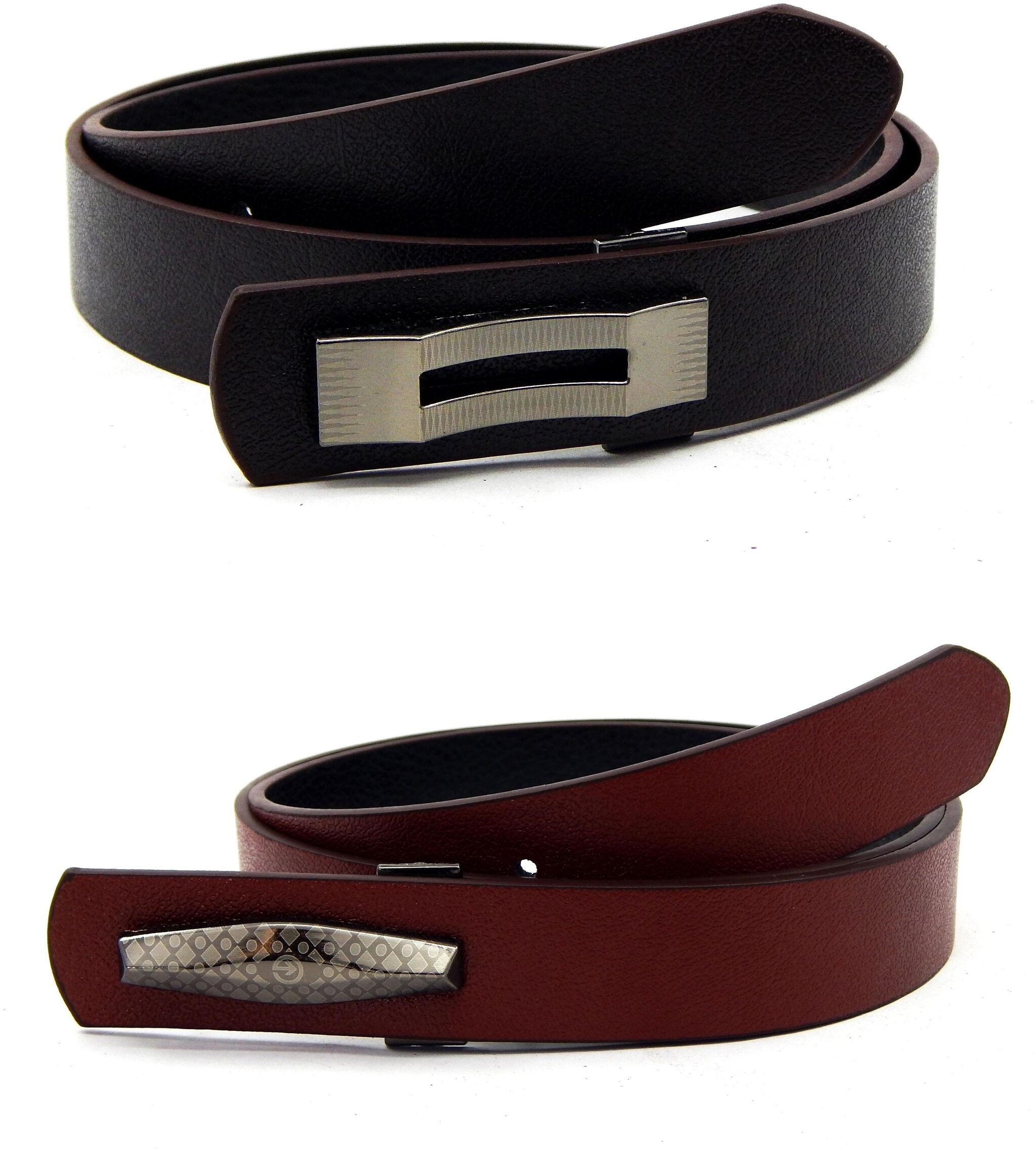 

ELS Mens Artificial Leather Formal Belt Pack Of Two Brown and Tan