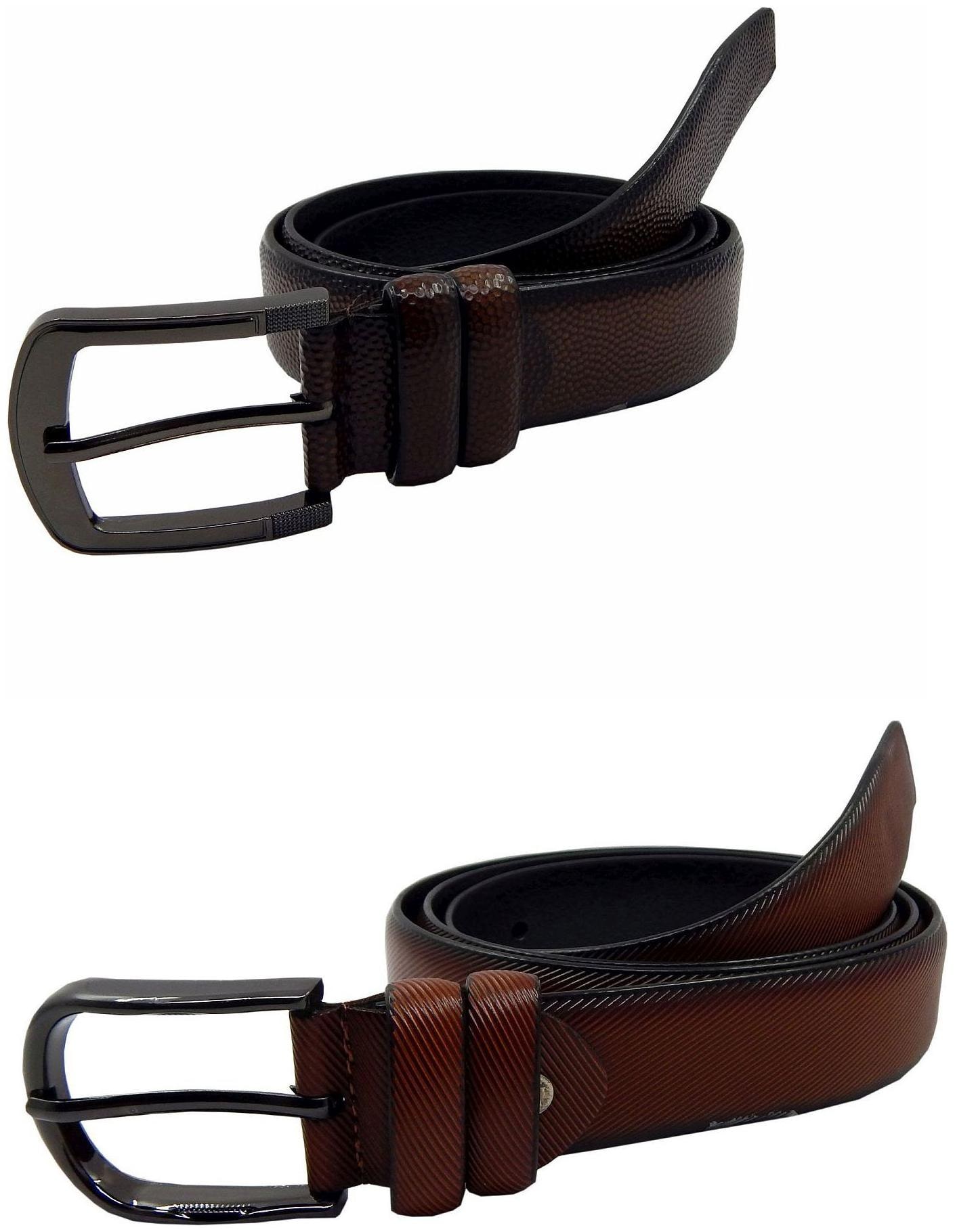 

Els Mens Faux Leather Casual Formal BeltPack Of Two Brown Tan (HD466-20-BR-HD466-24-TN)