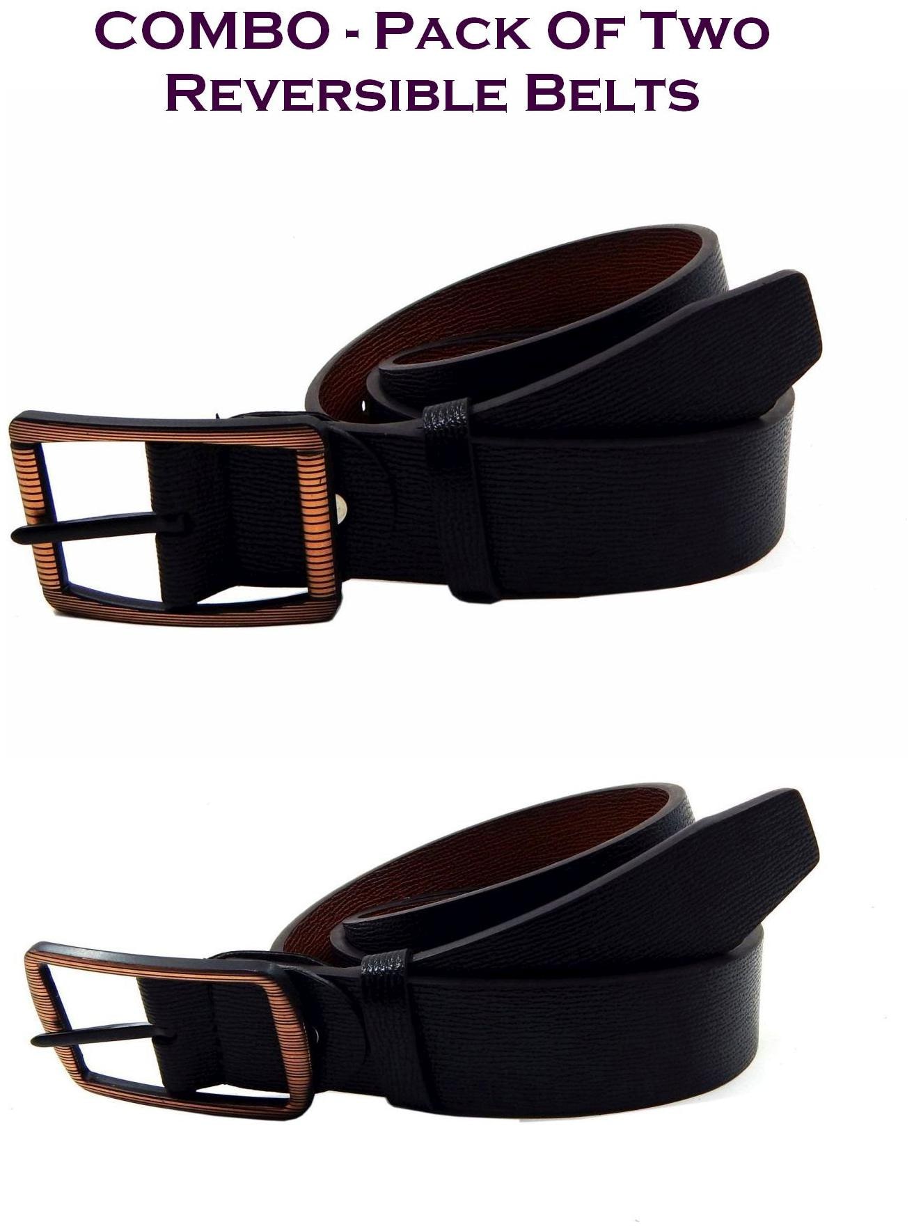 

Els Men Black Tan Reversible Synthetic leather Belt (Size 38 Pack of 2 )