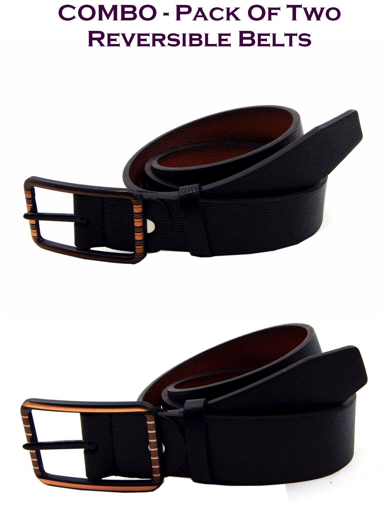 

Els Men Black Tan Reversible Synthetic leather Belt (Size 40 Pack of 2 )
