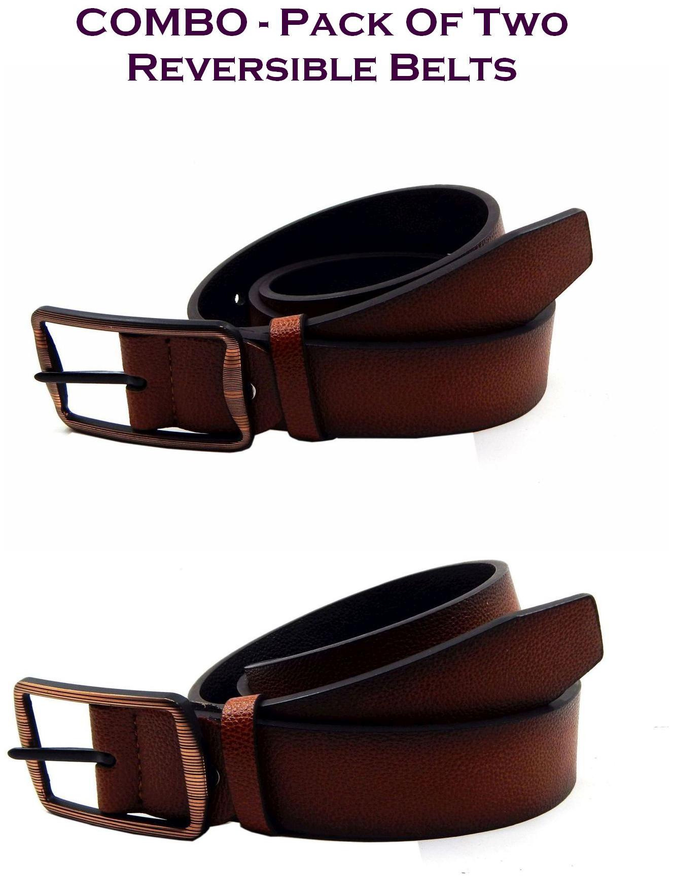 

Els Men Tan Black Reversible Synthetic leather Belt (Size 36 Pack of 2 )