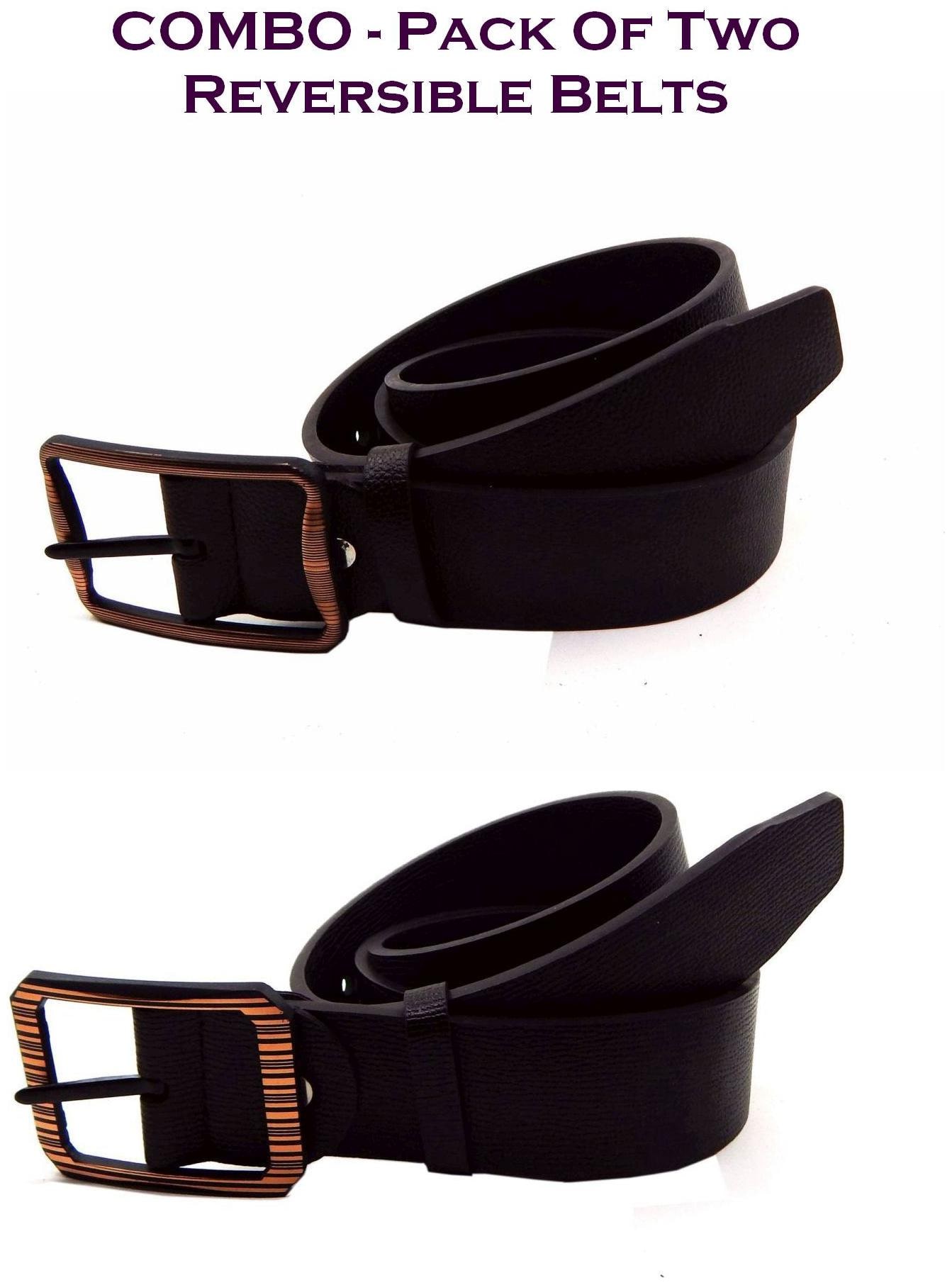 

Els Men Brown Black Reversible Synthetic leather Belt (Size 38 Pack of 2 )