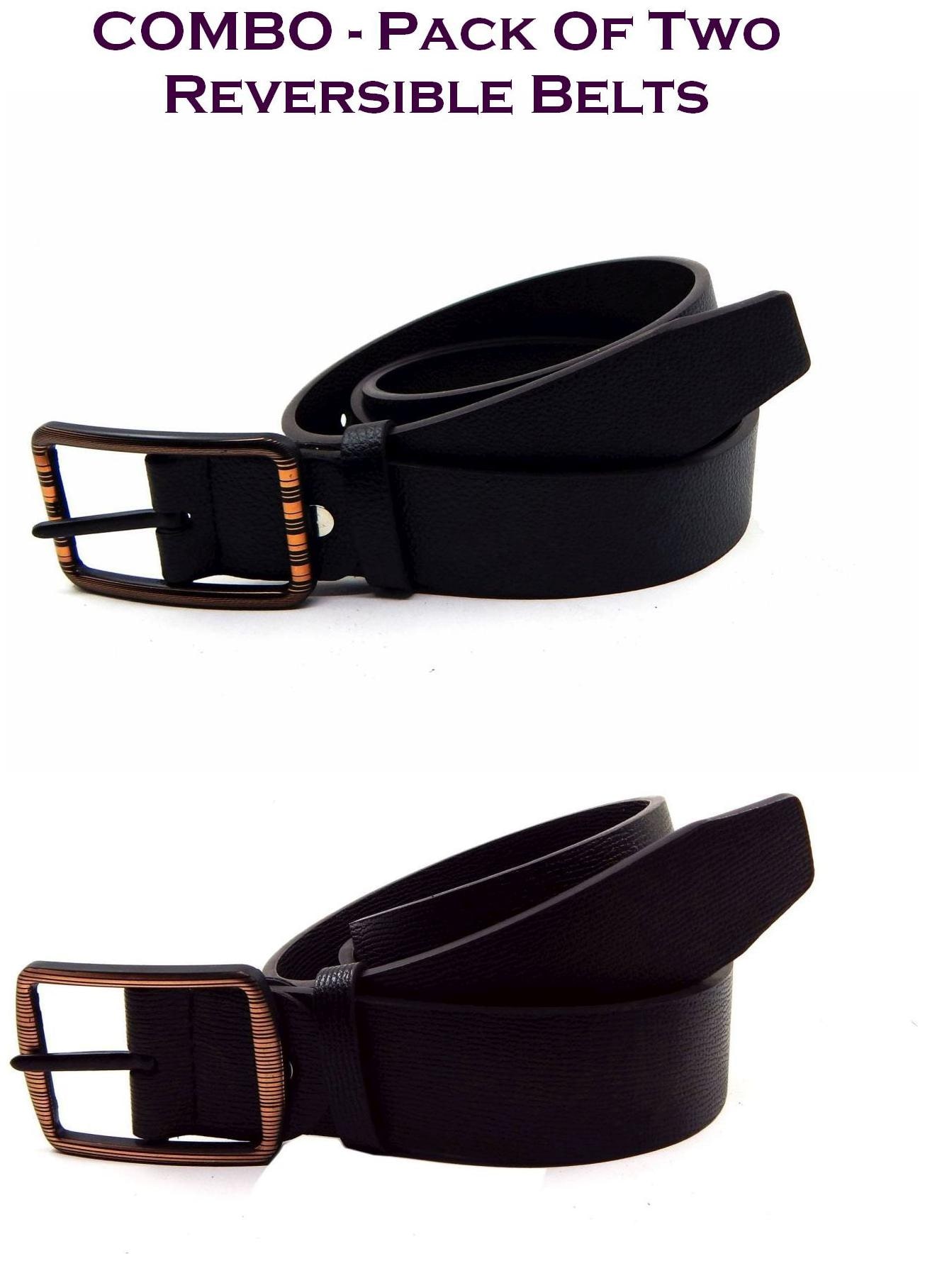 

Els Men Black Brown Reversible Synthetic leather Belt (Size 38 Pack of 2 )