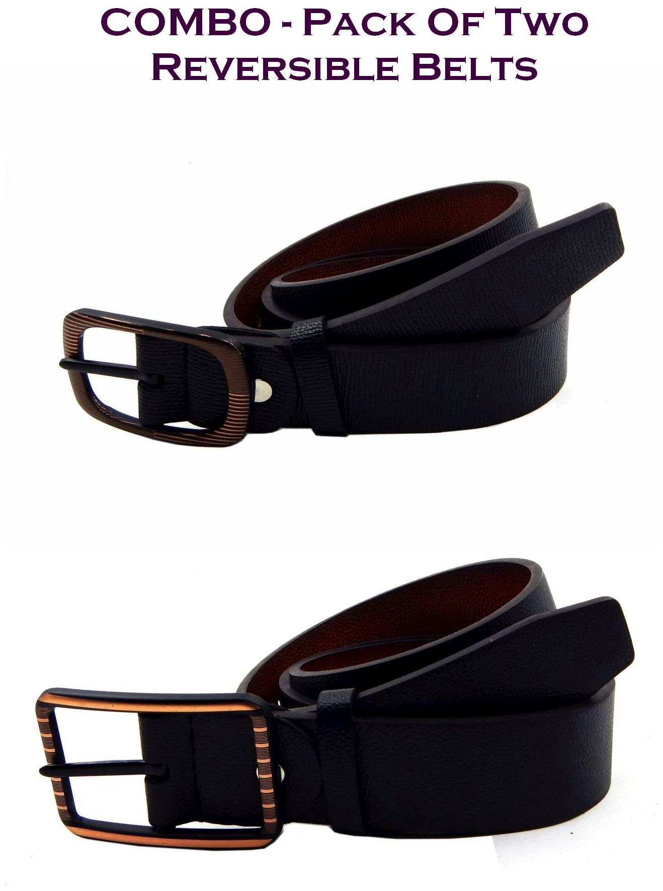 

Els Men Black Tan Reversible Synthetic leather Belt (Size 40 Pack of 2 )
