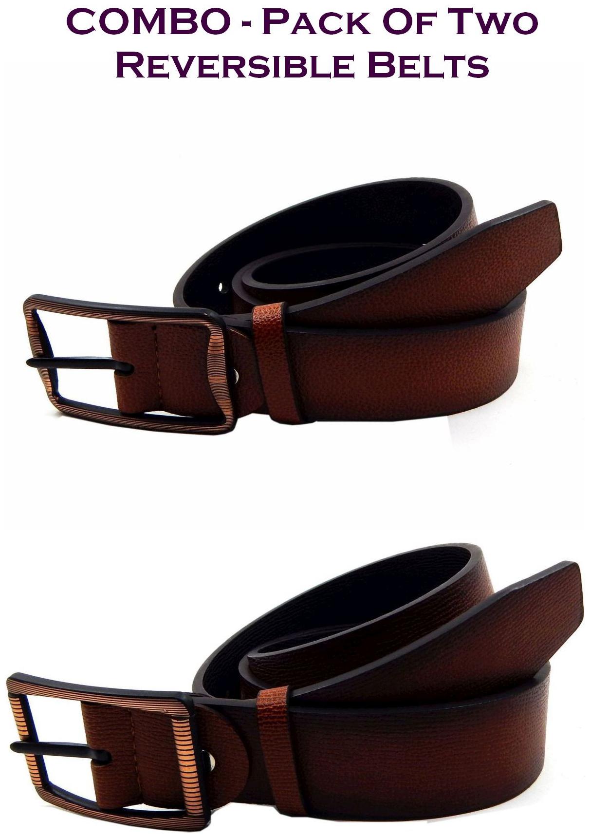 

Els Men Tan Black Reversible Synthetic leather Belt (Size 36 Pack of 2 )