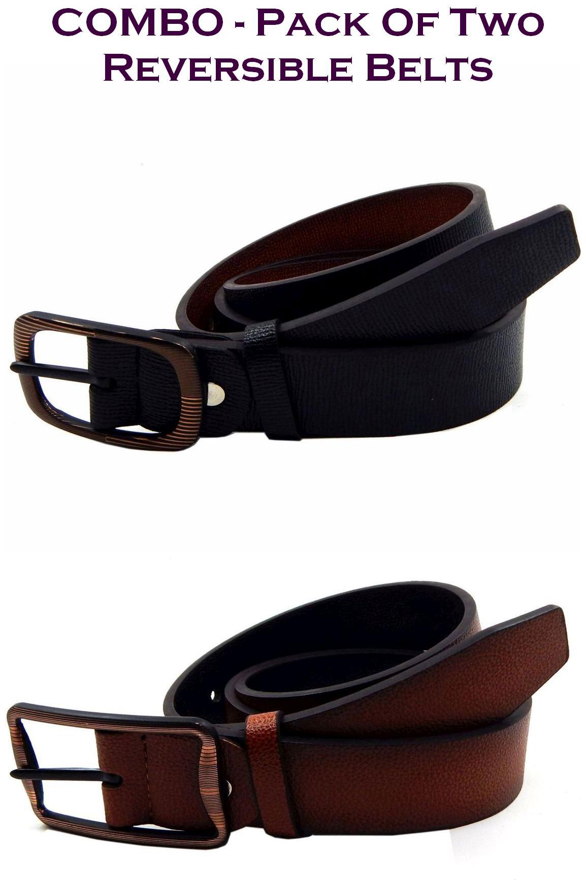 

Els Men Black Tan Reversible Synthetic leather Belt (Size 34 Pack of 2 )