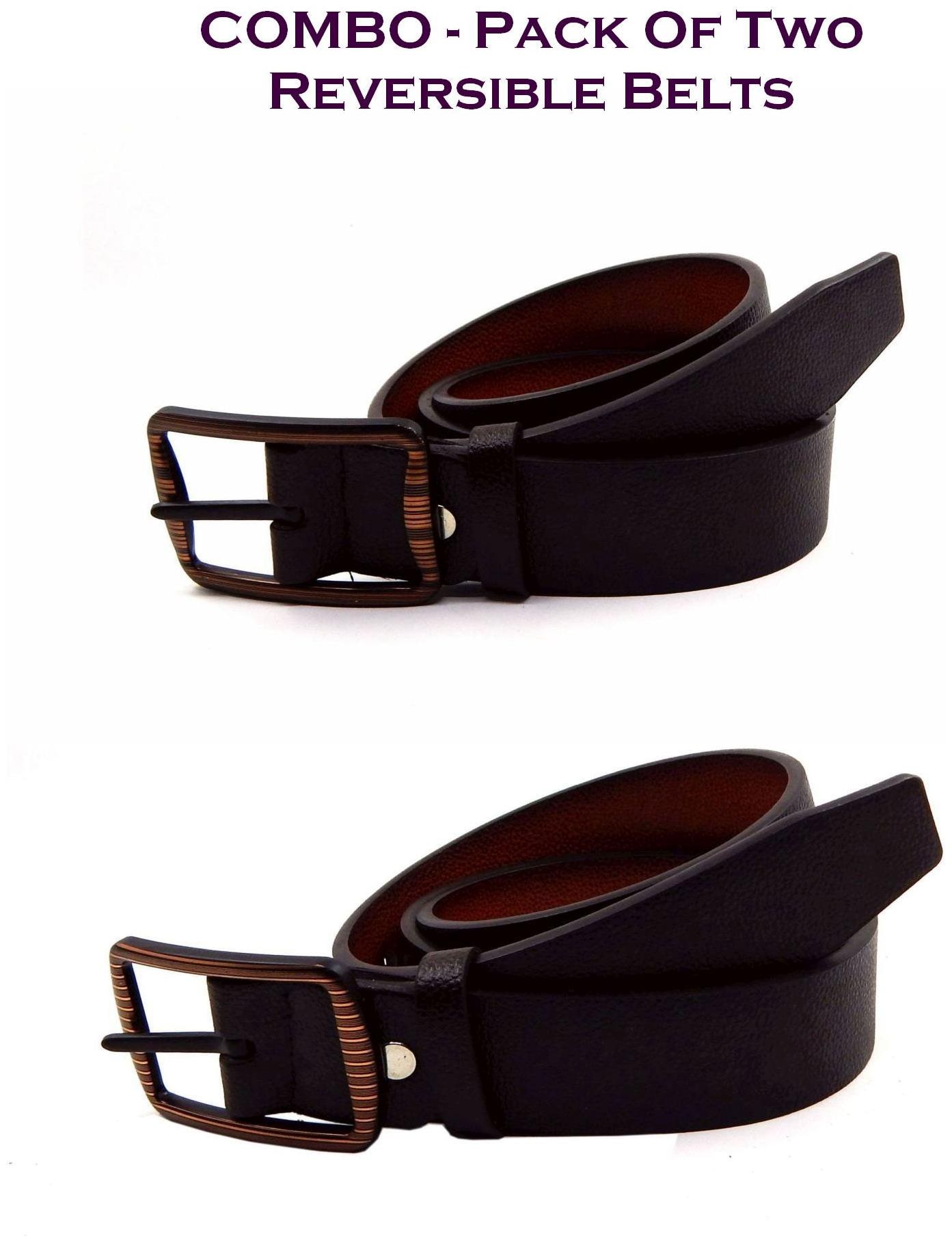 

Els Men Brown Tan Reversible Synthetic leather Belt (Size 34 Pack of 2 )
