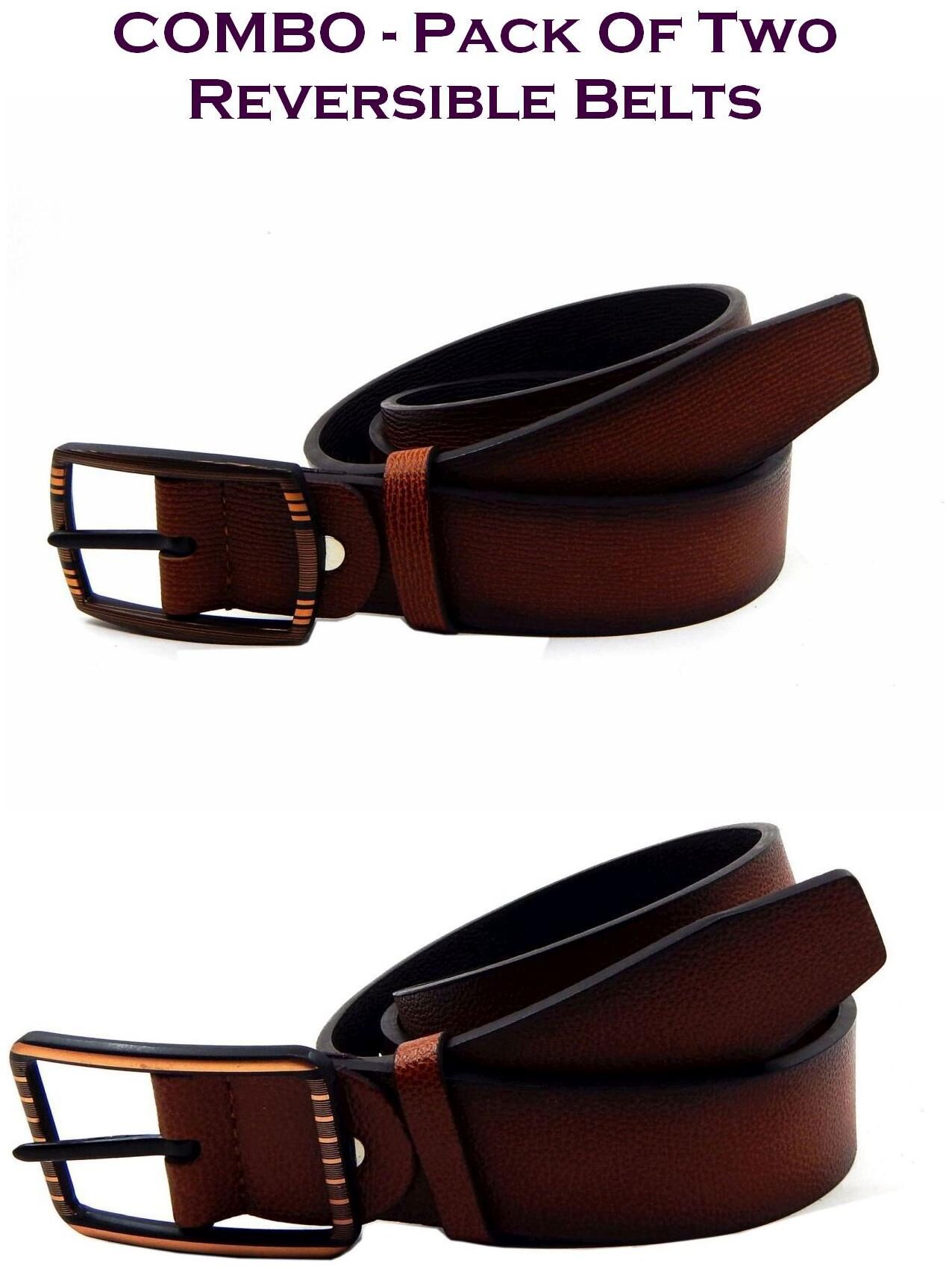 

Els Men Tan Brown Reversible Synthetic leather Belt (Size 38 Pack of 2 )