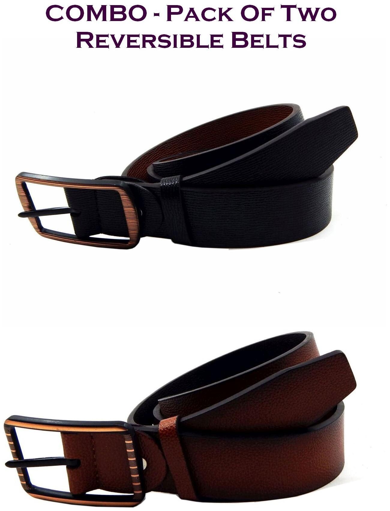 

Els Men Black Tan Reversible Synthetic leather Belt (Size 34 Pack of 2 )