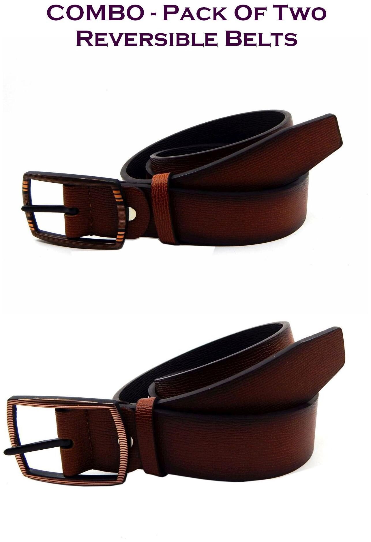 

Els Men Tan Brown Reversible Synthetic leather Belt (Size 38 Pack of 2 )