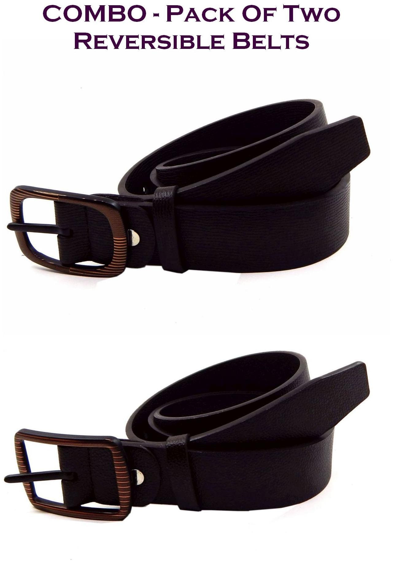 

Els Men Brown Black Reversible Synthetic leather Belt (Size 36 Pack of 2 )