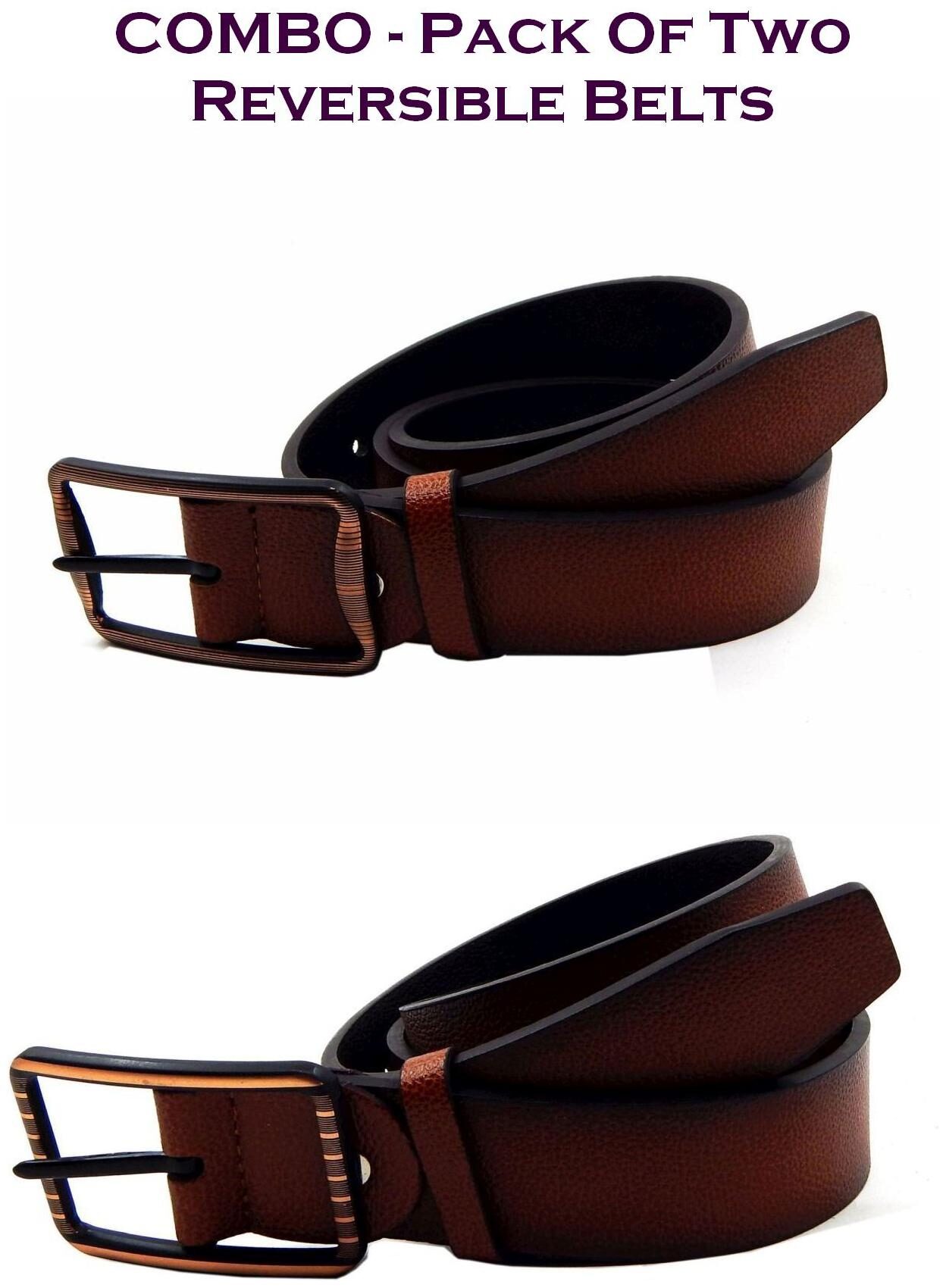 

Els Men Tan Black Reversible Synthetic leather Belt (Size 38 Pack of 2 )