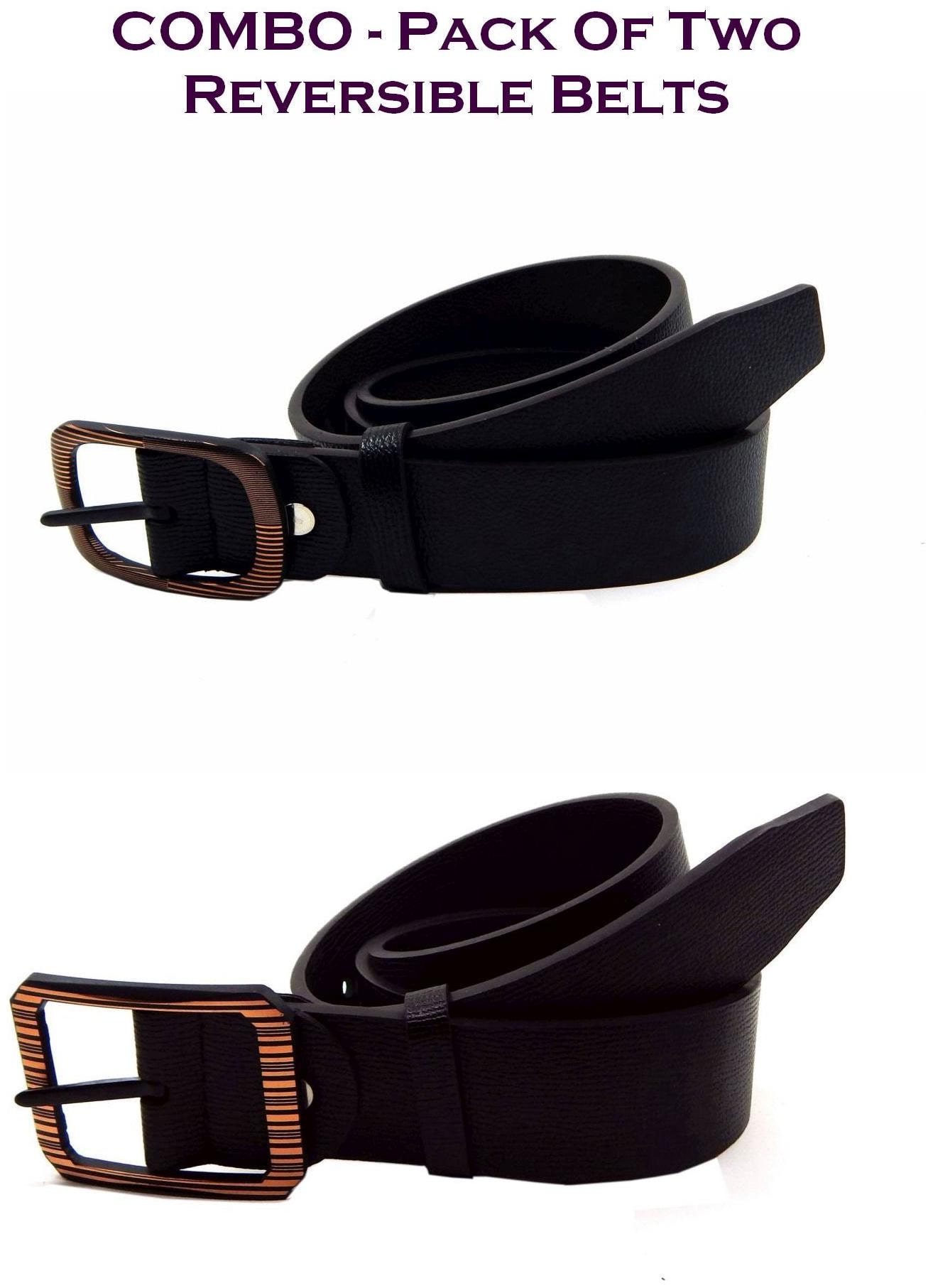 

Els Men Black Brown Reversible Synthetic leather Belt (Size 38 Pack of 2 )