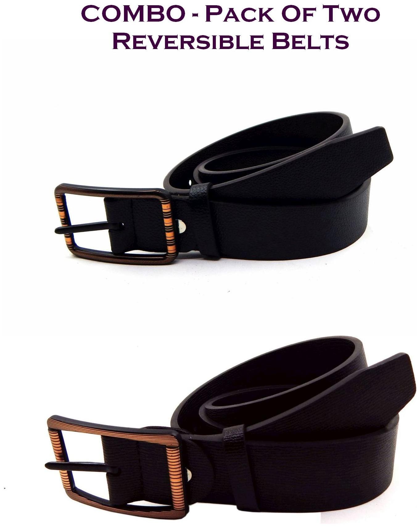 

Els Men Black Brown Reversible Synthetic leather Belt (Size 34 Pack of 2 )
