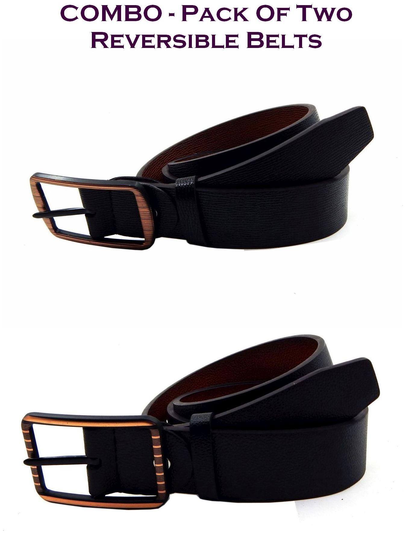 

Els Men Black Tan Reversible Synthetic leather Belt (Size 38 Pack of 2 )