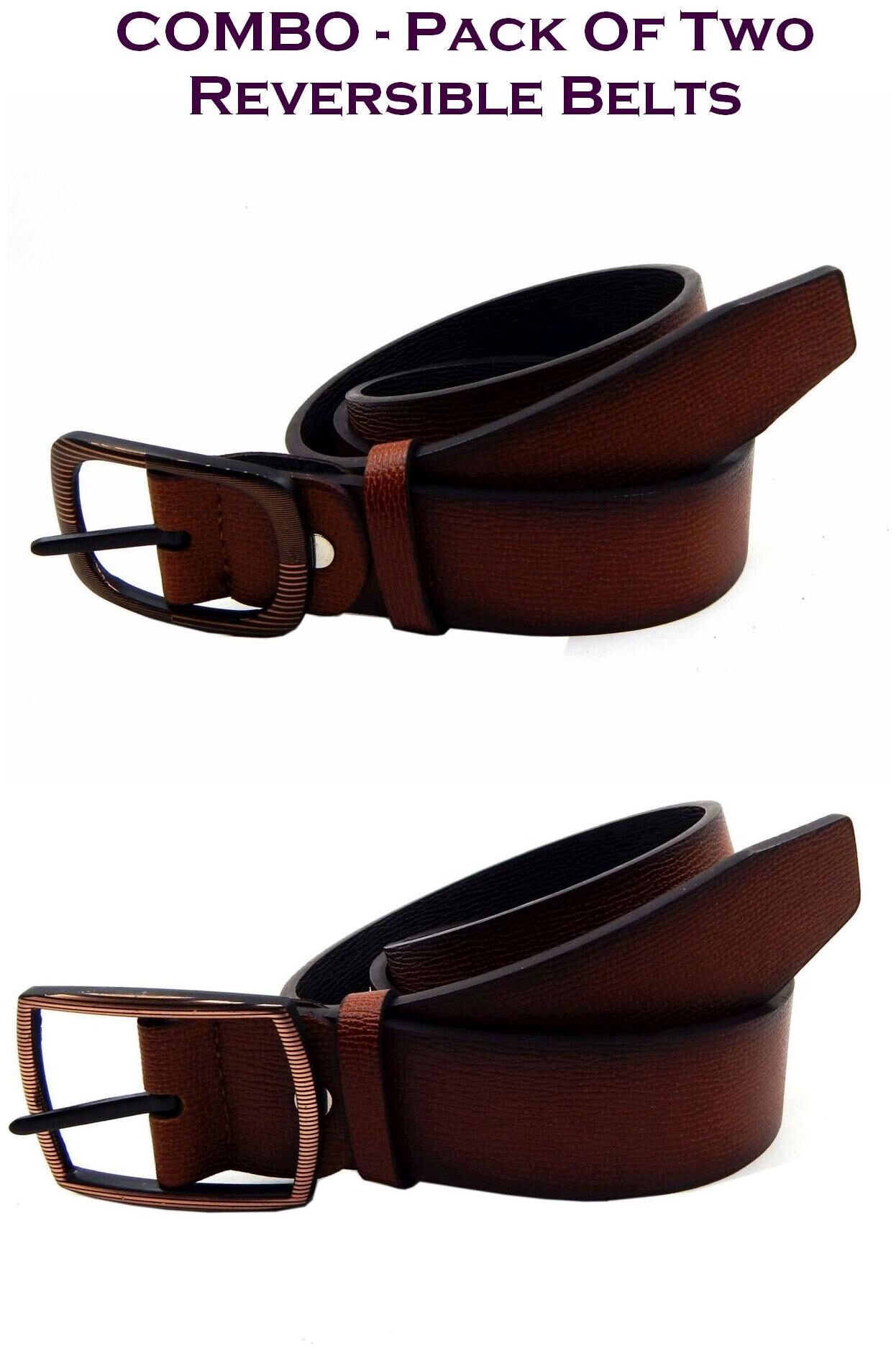 

Els Men Tan Brown Reversible Synthetic leather Belt (Size 40 Pack of 2 )