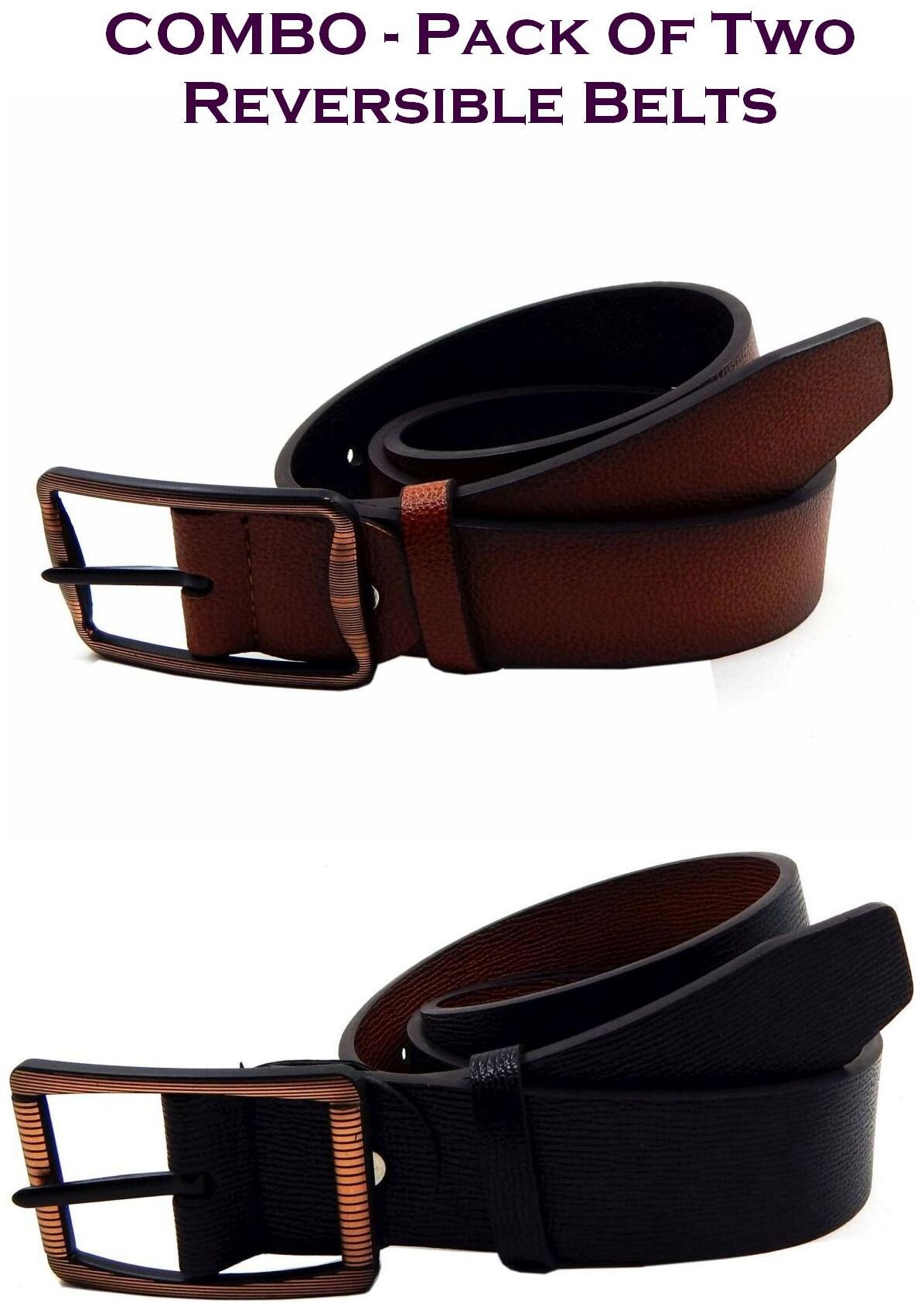 

Els Men Tan Black Reversible Synthetic leather Belt (Size 34 Pack of 2 )