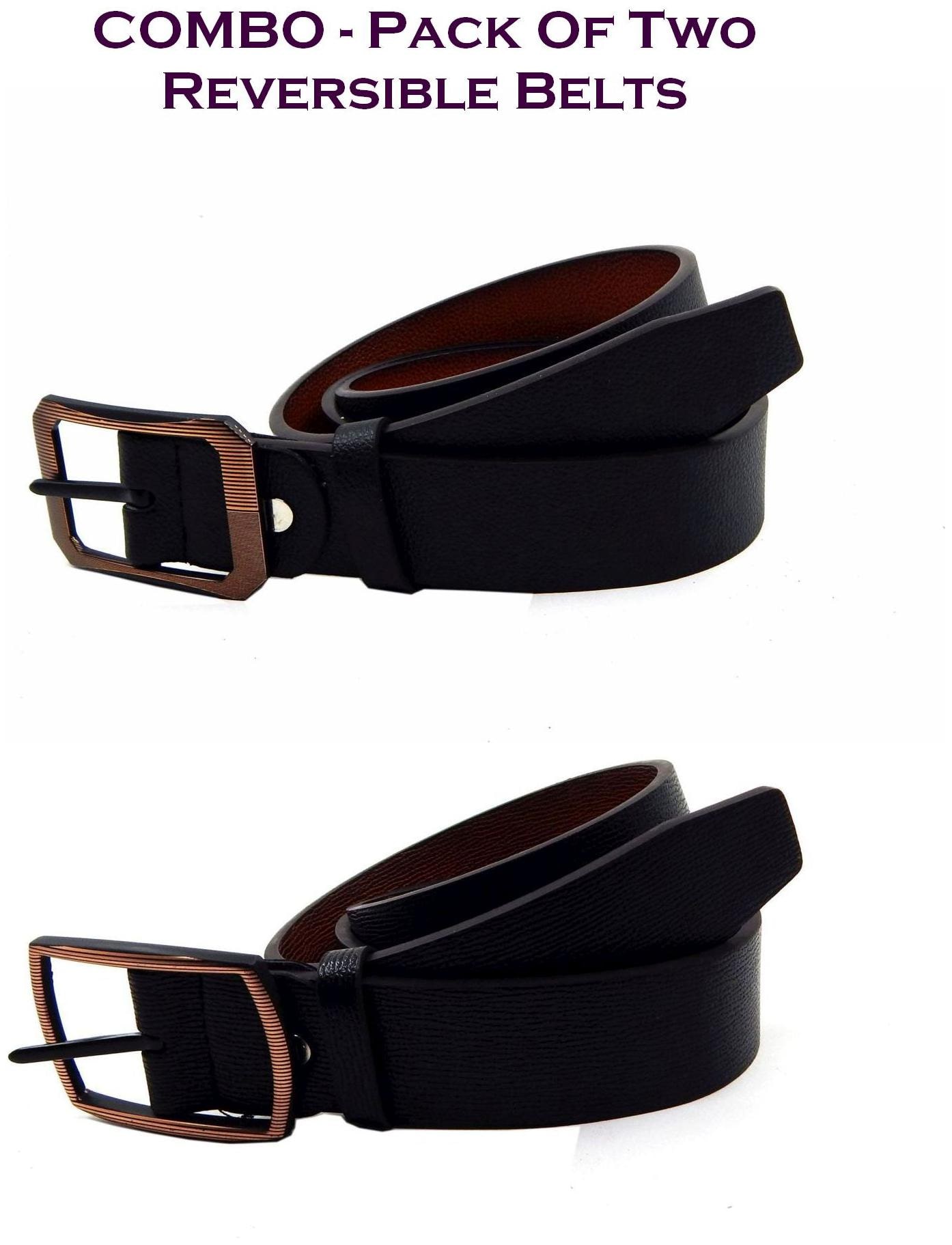 

Els Men Black Tan Reversible Synthetic leather Belt (Size 38 Pack of 2 )