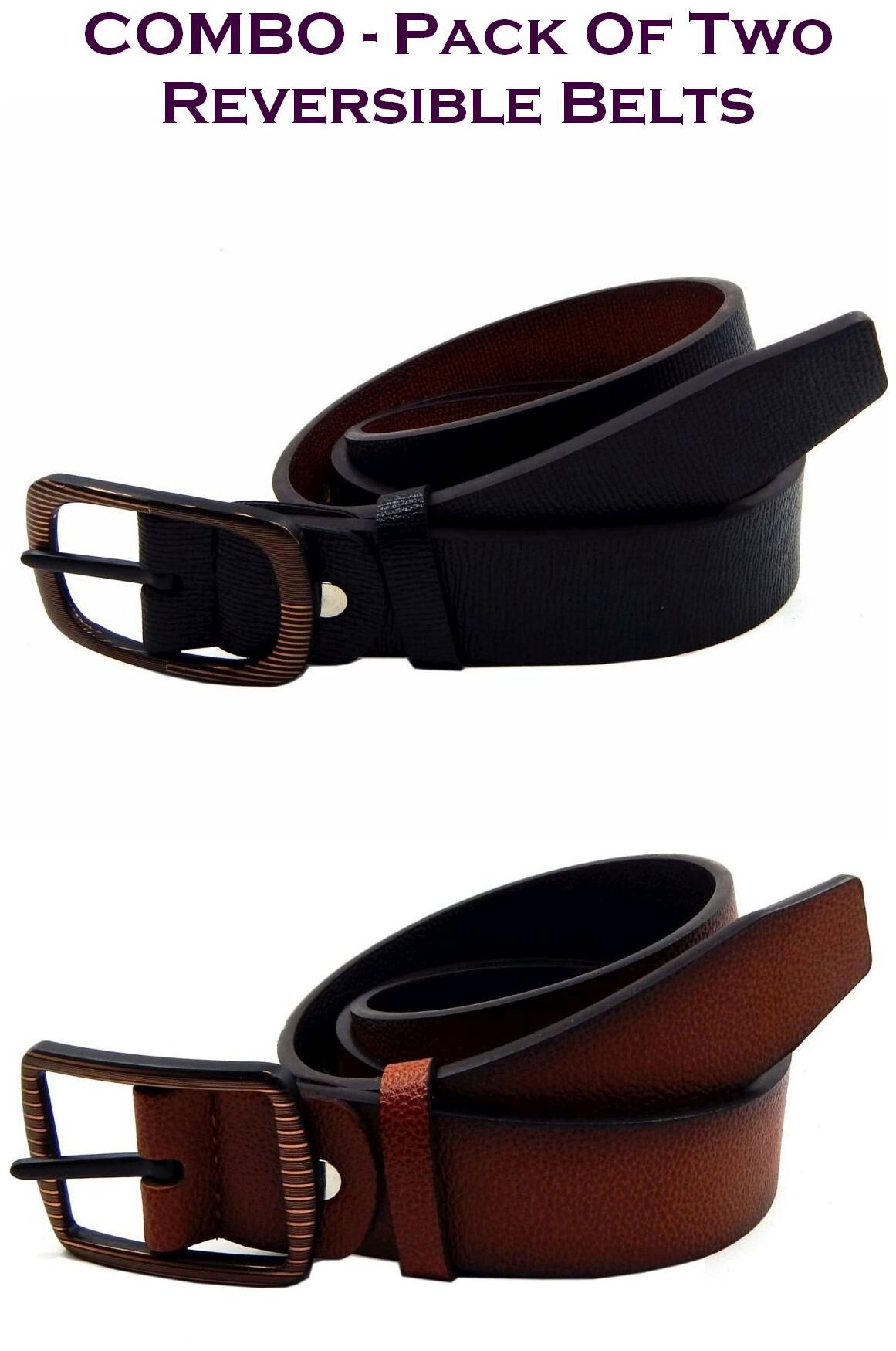 

Els Men Black Tan Reversible Synthetic leather Belt (Size 40 Pack of 2 )