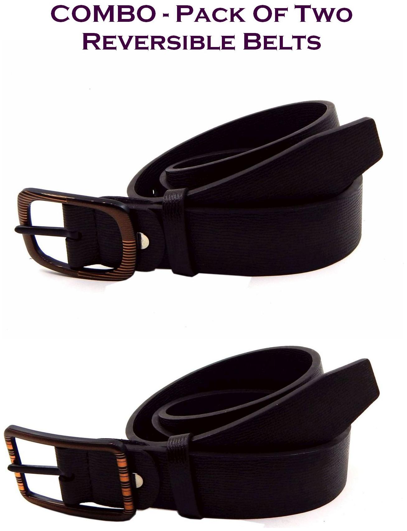 

Els Men Brown Black Reversible Synthetic leather Belt (Size 34 Pack of 2 )
