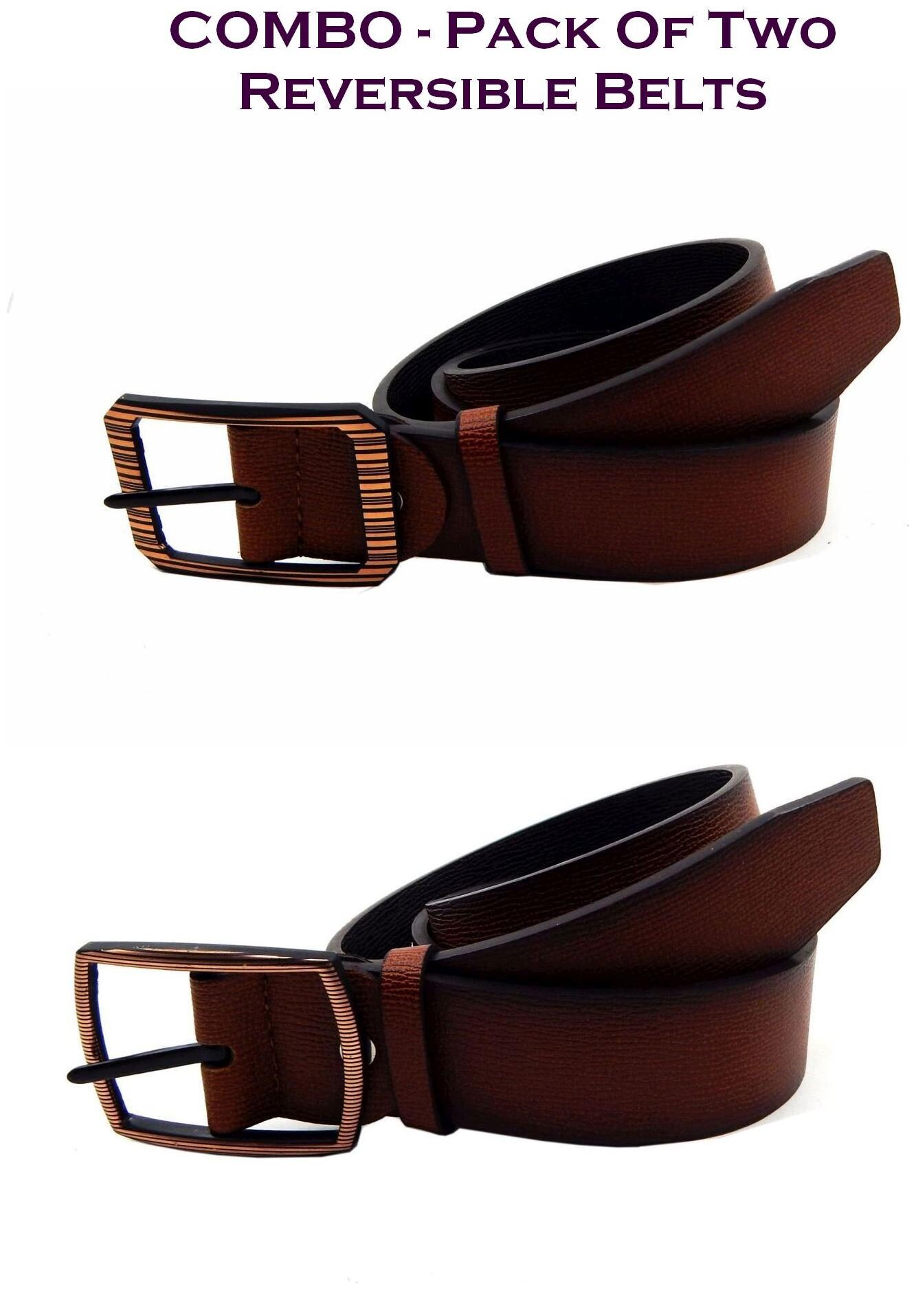

Els Men Tan Brown Reversible Synthetic leather Belt (Size 38 Pack of 2 )