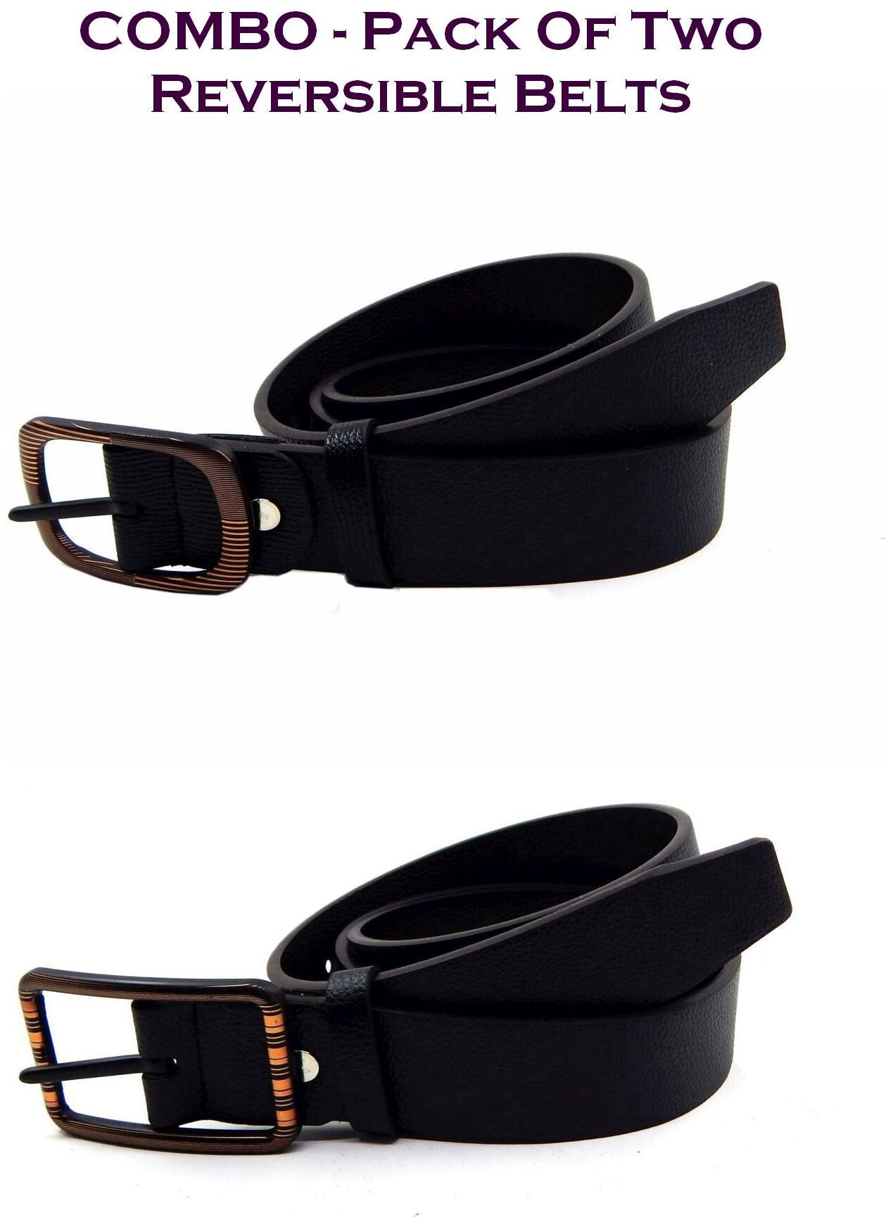 

Els Men Black Brown Reversible Synthetic leather Belt (Size 36 Pack of 2 )