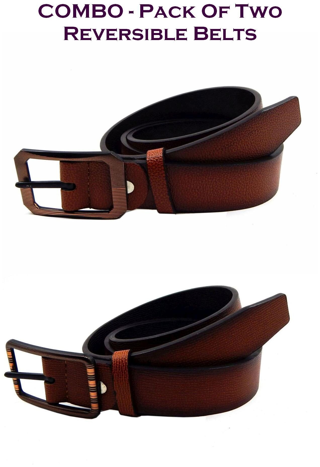 

Els Men Tan Brown Reversible Synthetic leather Belt (Size 40 Pack of 2 )