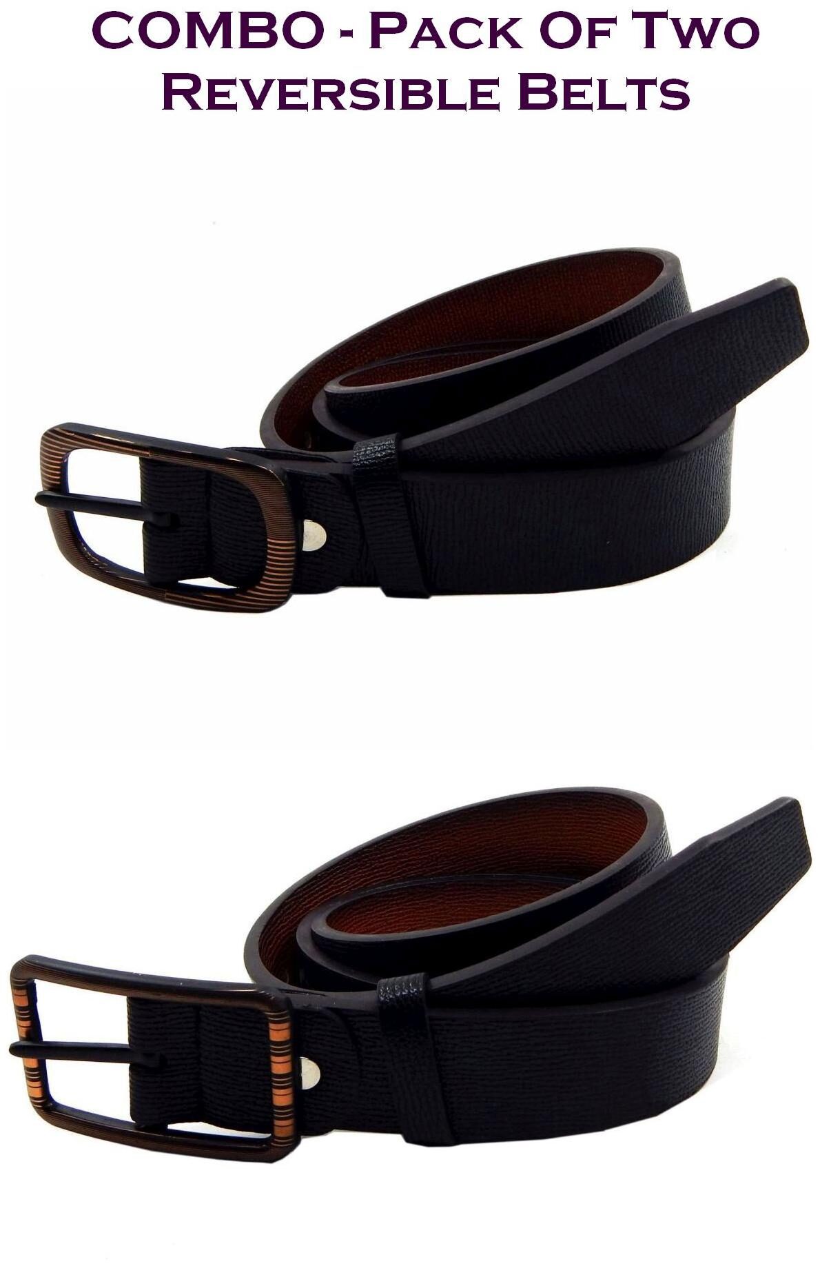 

Els Men Black Tan Reversible Synthetic leather Belt (Size 38 Pack of 2 )