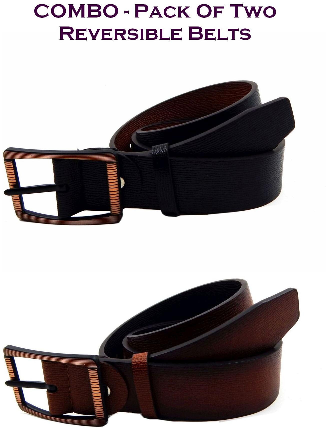 

Els Men Black Tan Reversible Synthetic leather Belt (Size 34 Pack of 2 )