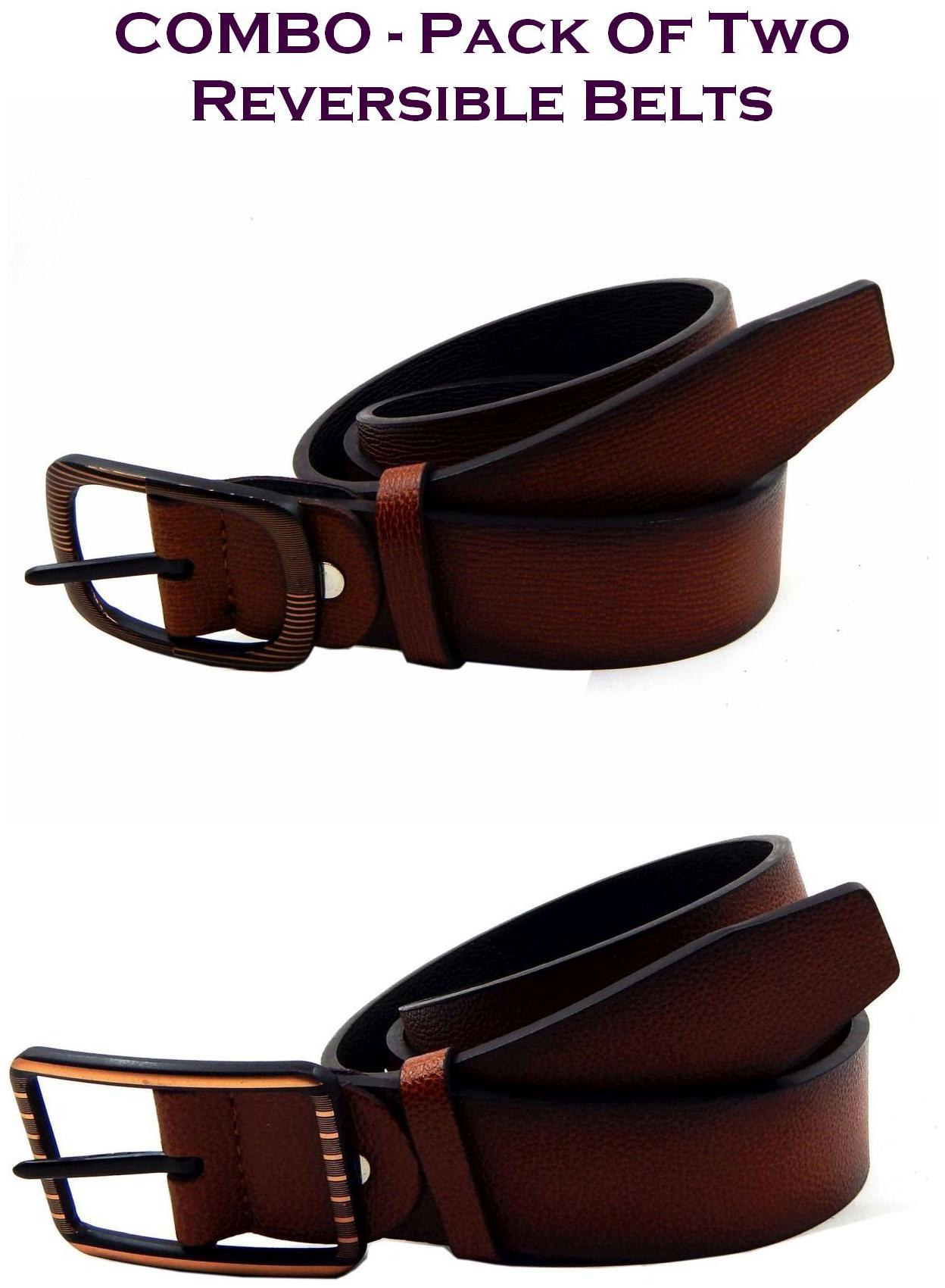 

Els Men Tan Brown Reversible Synthetic leather Belt (Size 40 Pack of 2 )