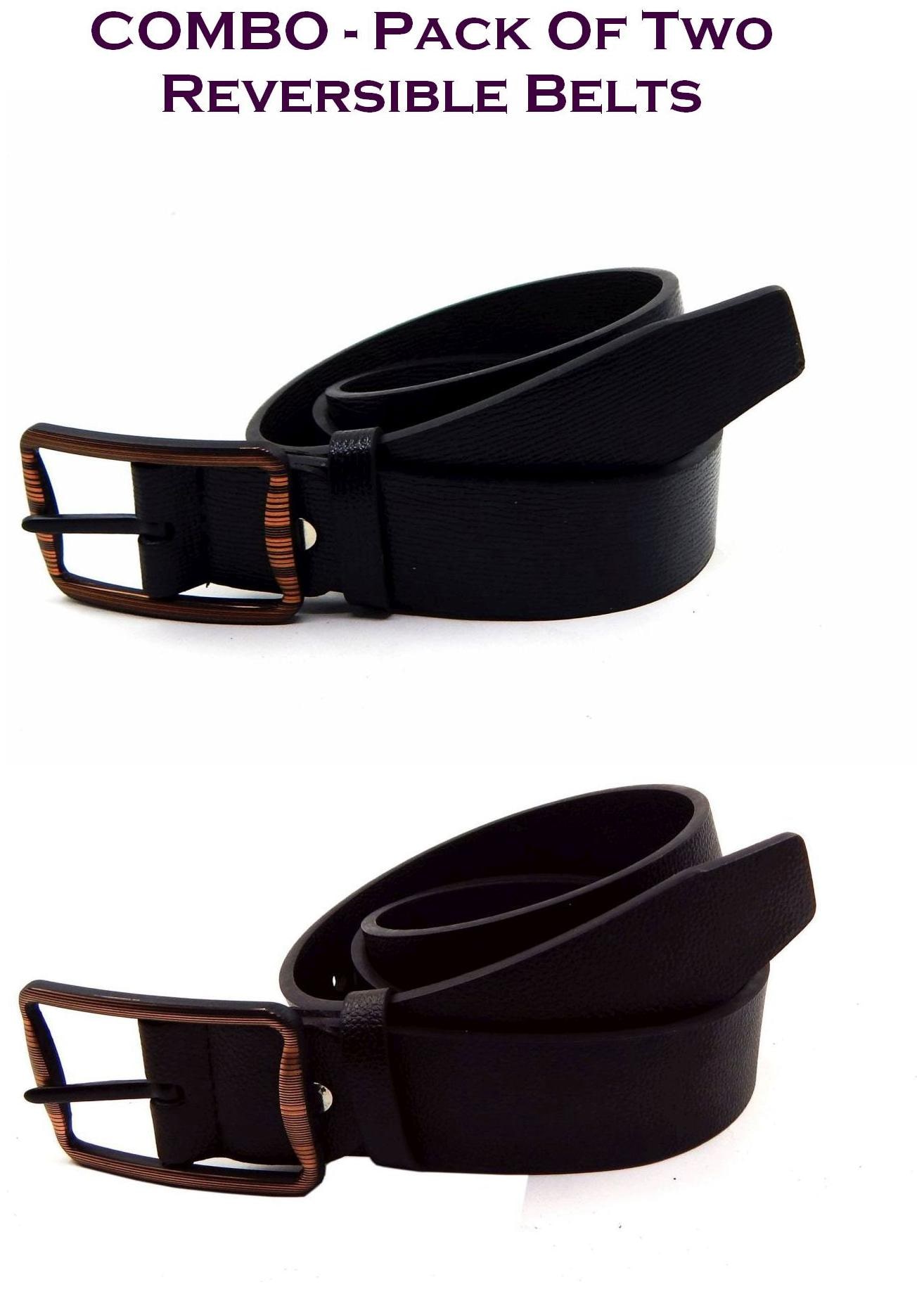 

Els Men Black Brown Reversible Synthetic leather Belt (Size 36 Pack of 2 )