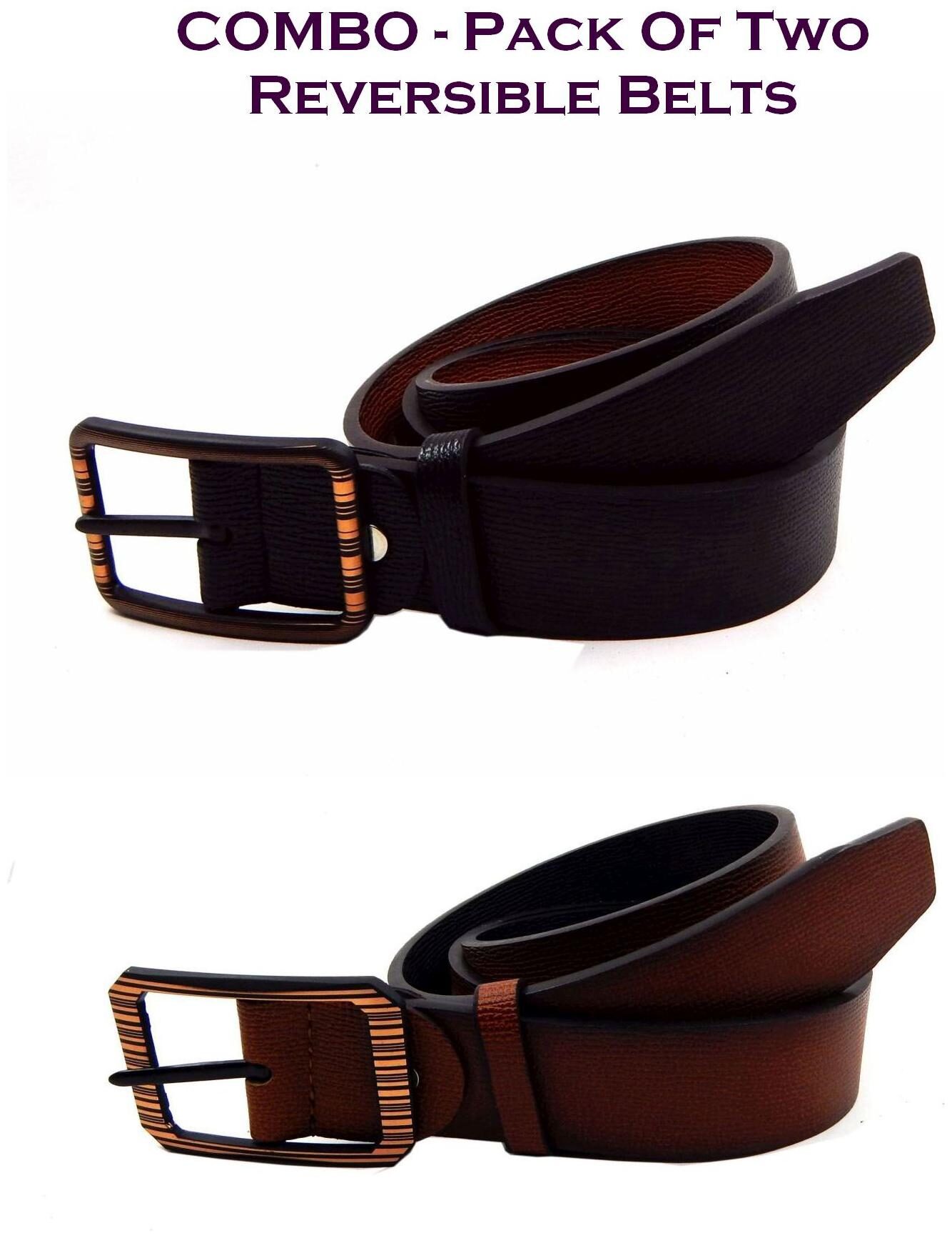 

Els Men Brown Tan Reversible Synthetic leather Belt (Size 40 Pack of 2 )