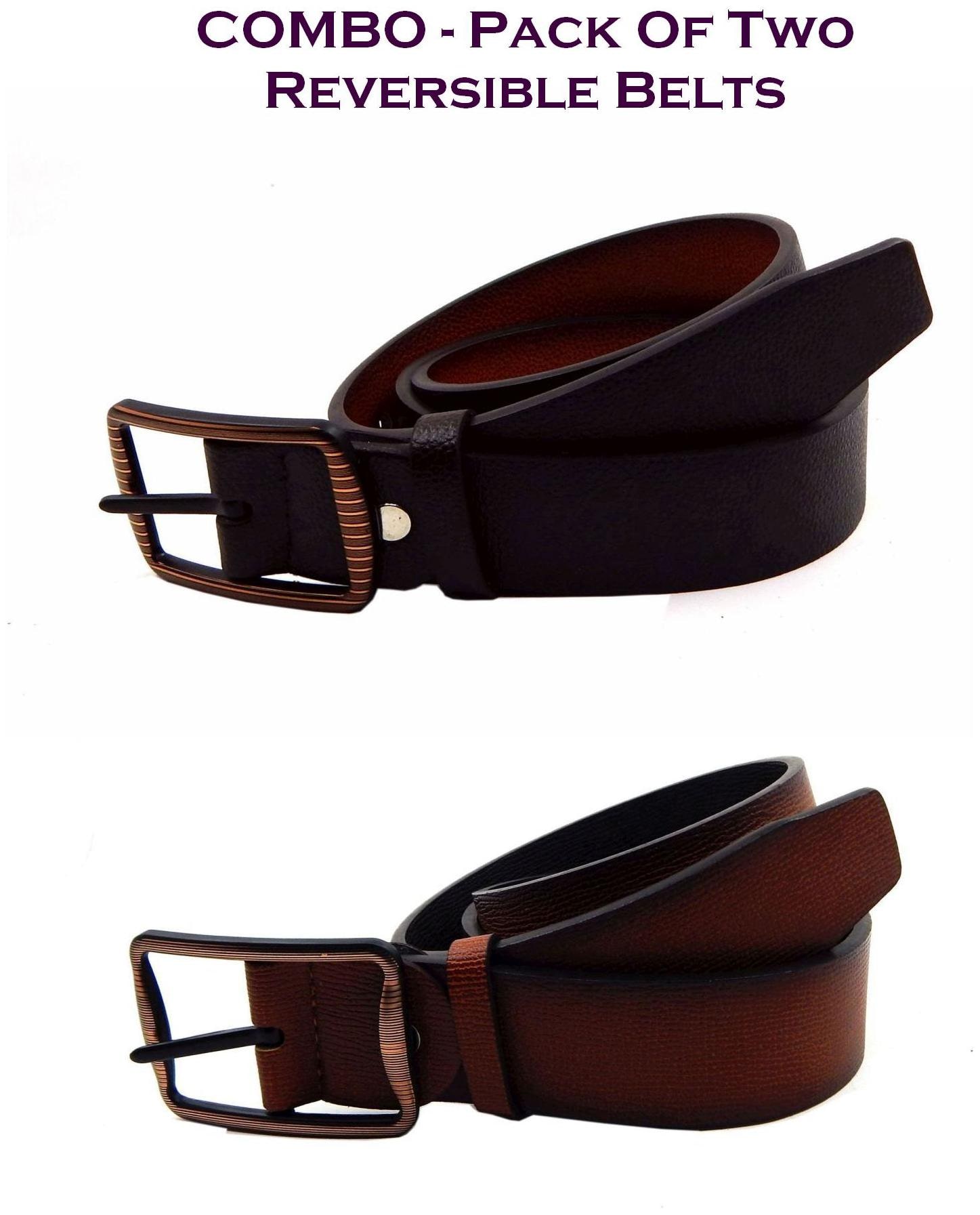 

Els Men Brown Tan Reversible Synthetic leather Belt (Size 40 Pack of 2 )