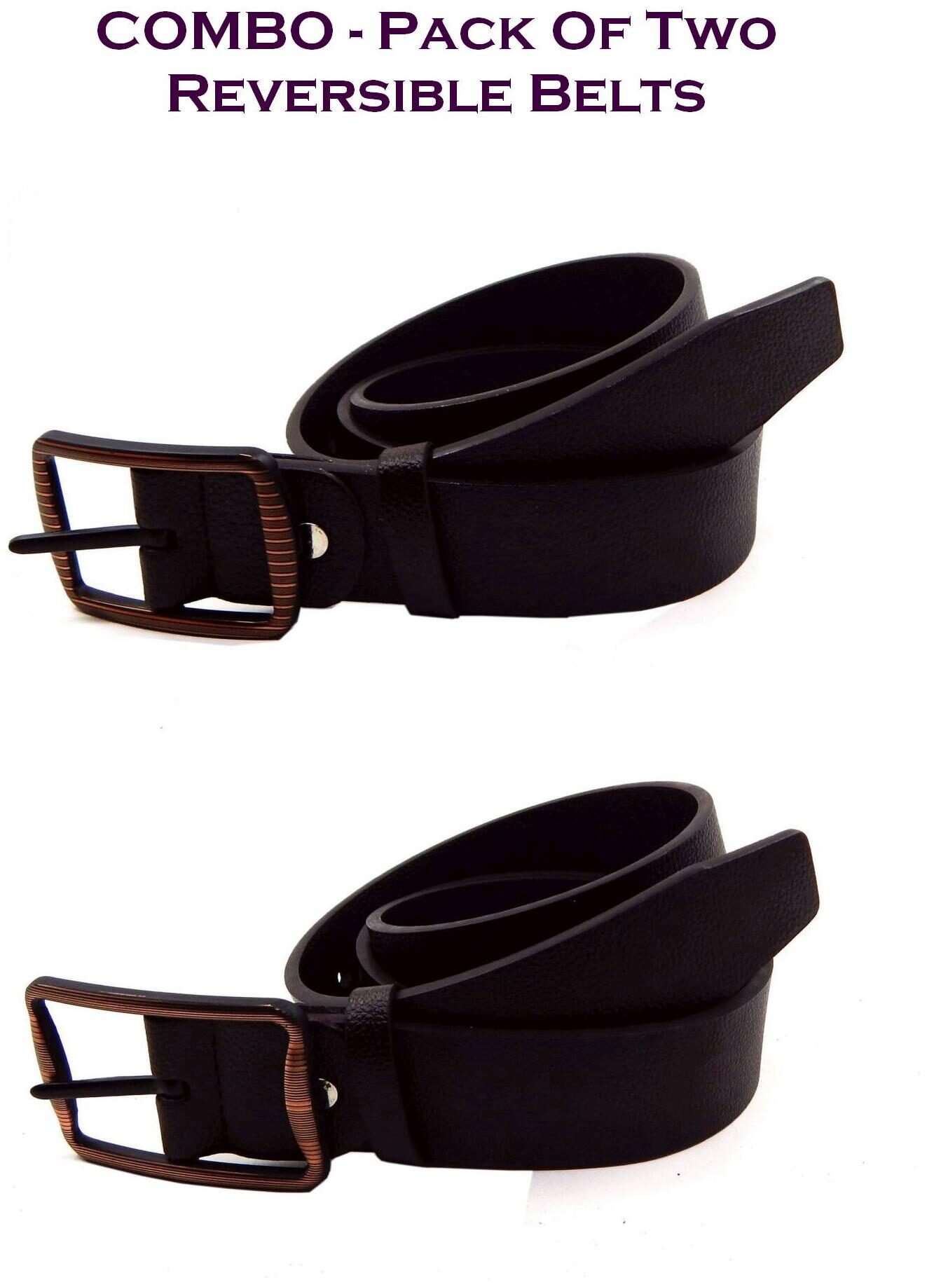 

Els Men Brown Black Reversible Synthetic leather Belt (Size 38 Pack of 2 )