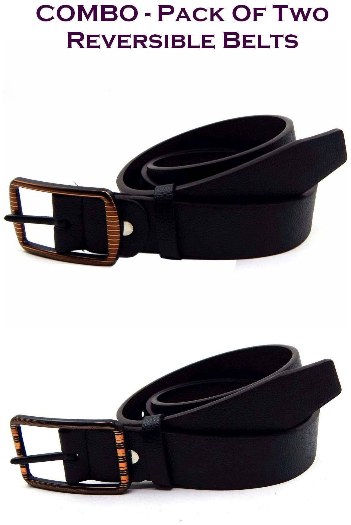 

Els Men Black Brown Reversible Synthetic leather Belt (Size 38 Pack of 2 )