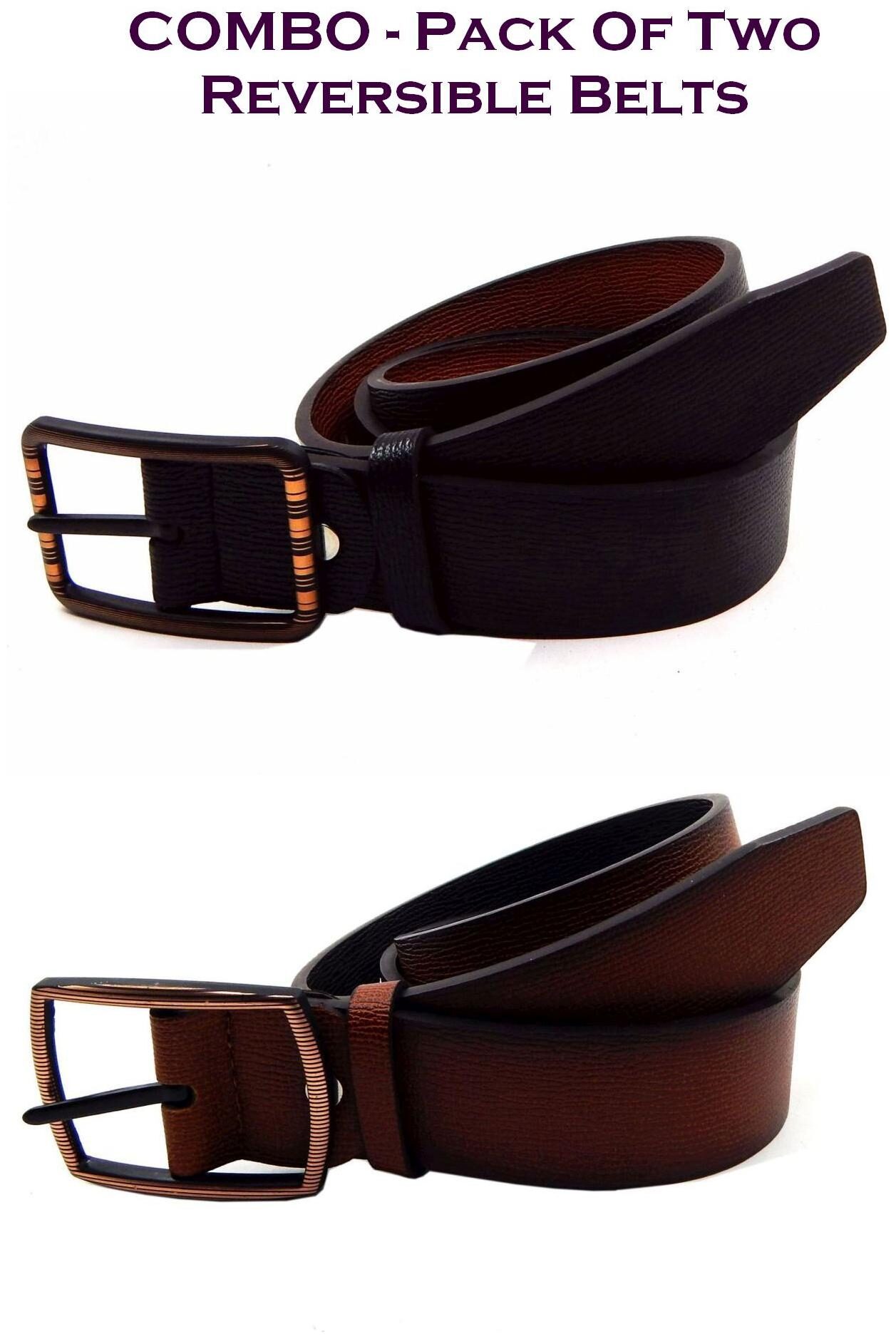 

Els Men Brown Tan Reversible Synthetic leather Belt (Size 38 Pack of 2 )