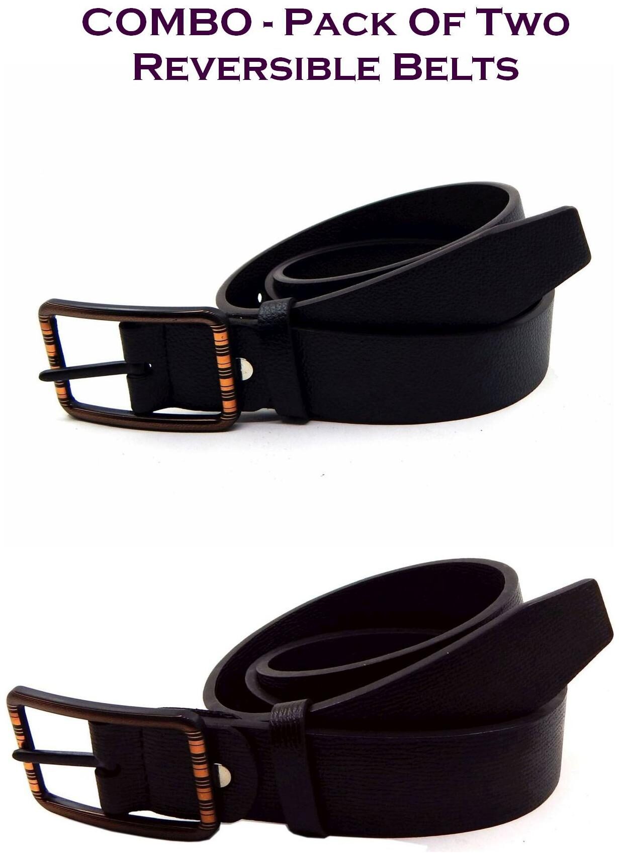 

Els Men Black Brown Reversible Synthetic leather Belt (Size 38 Pack of 2 )