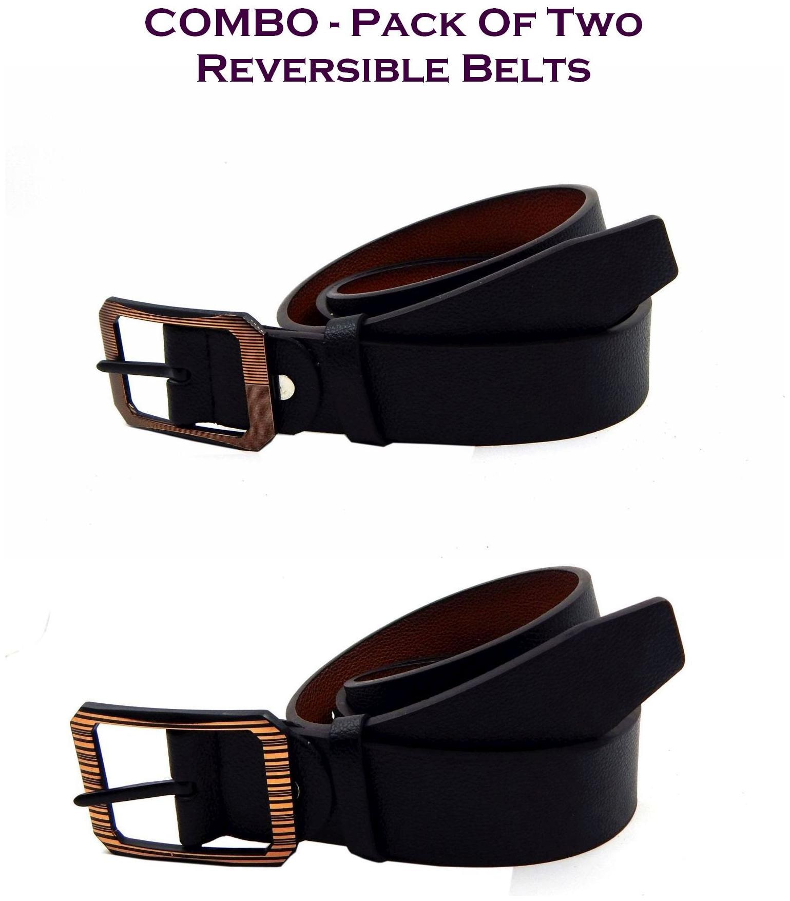 

Els Men Black Tan Reversible Synthetic leather Belt (Size 40 Pack of 2 )