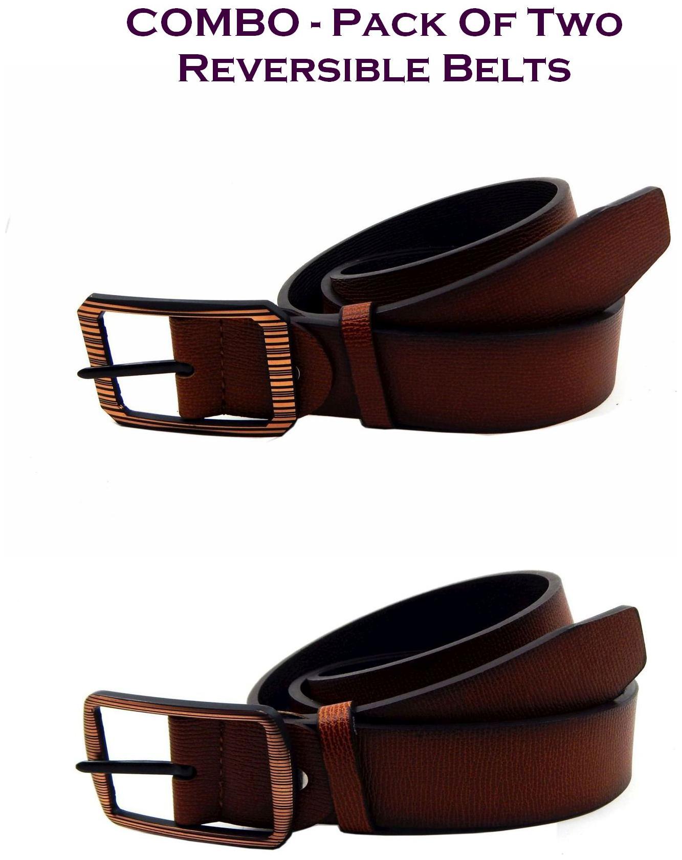 

Els Men Tan Brown Reversible Synthetic leather Belt (Size 36 Pack of 2 )