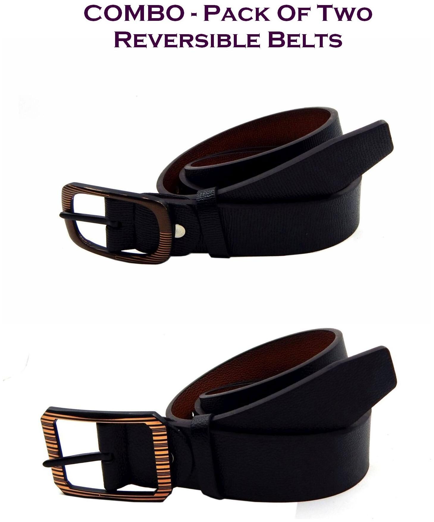 

Els Men Black Tan Reversible Synthetic leather Belt (Size 36 Pack of 2 )
